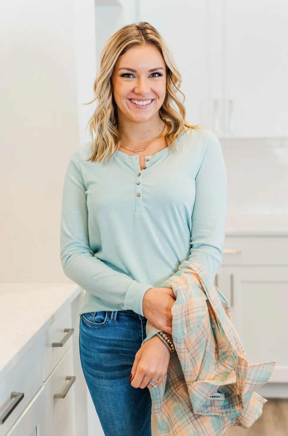 Rise To The Top Long Sleeve Henley Top- Light Mint - Image 8