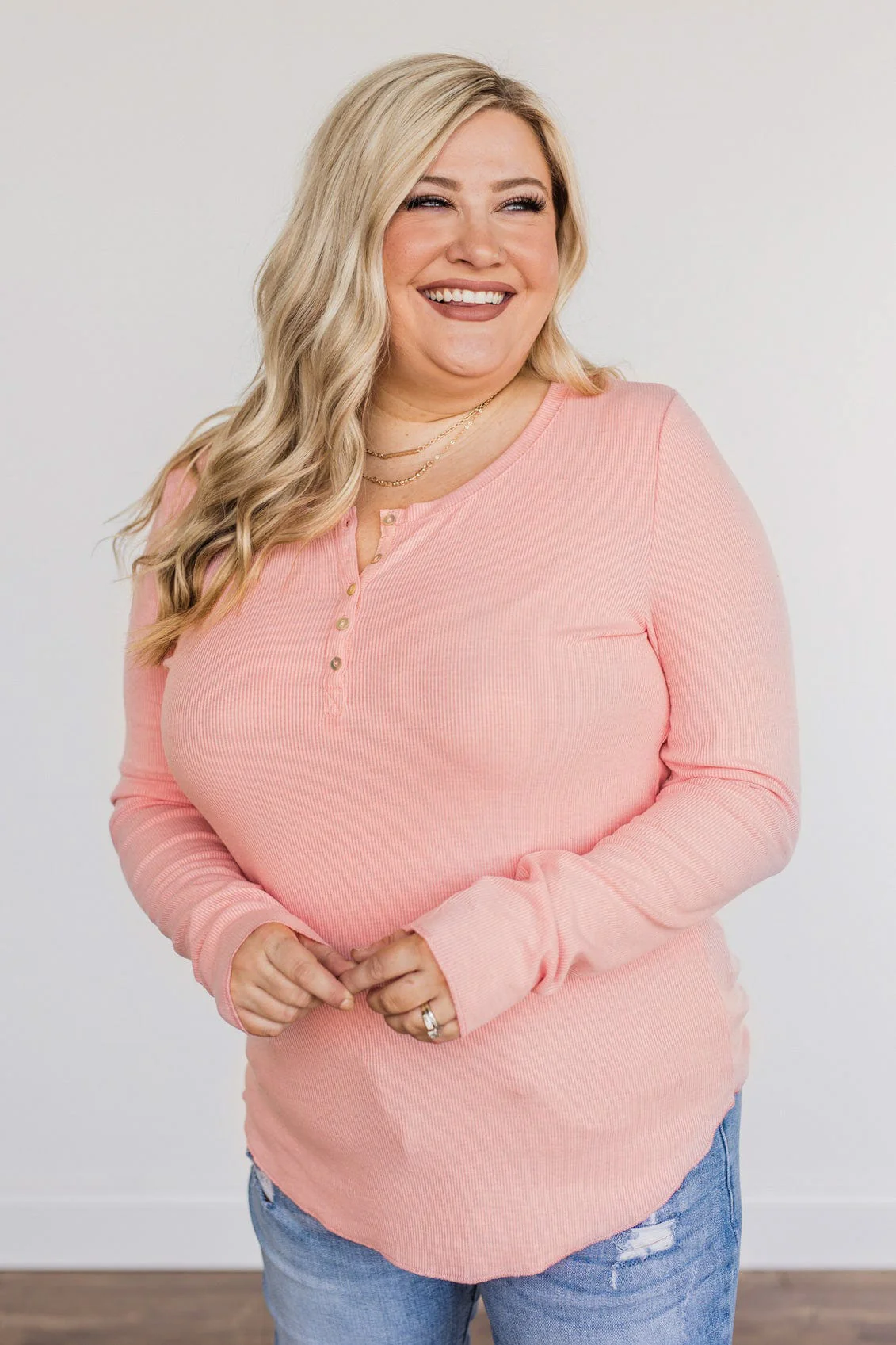 Rise To The Top Long Sleeve Henley Top- Pink - Image 5