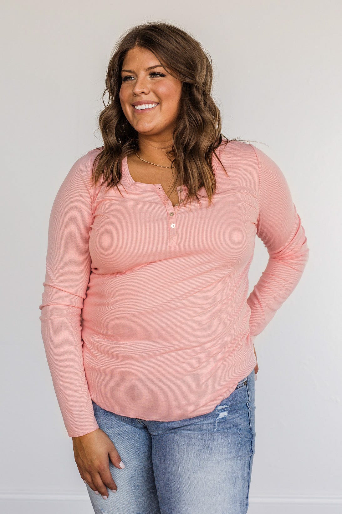 Rise To The Top Long Sleeve Henley Top- Pink - Image 7