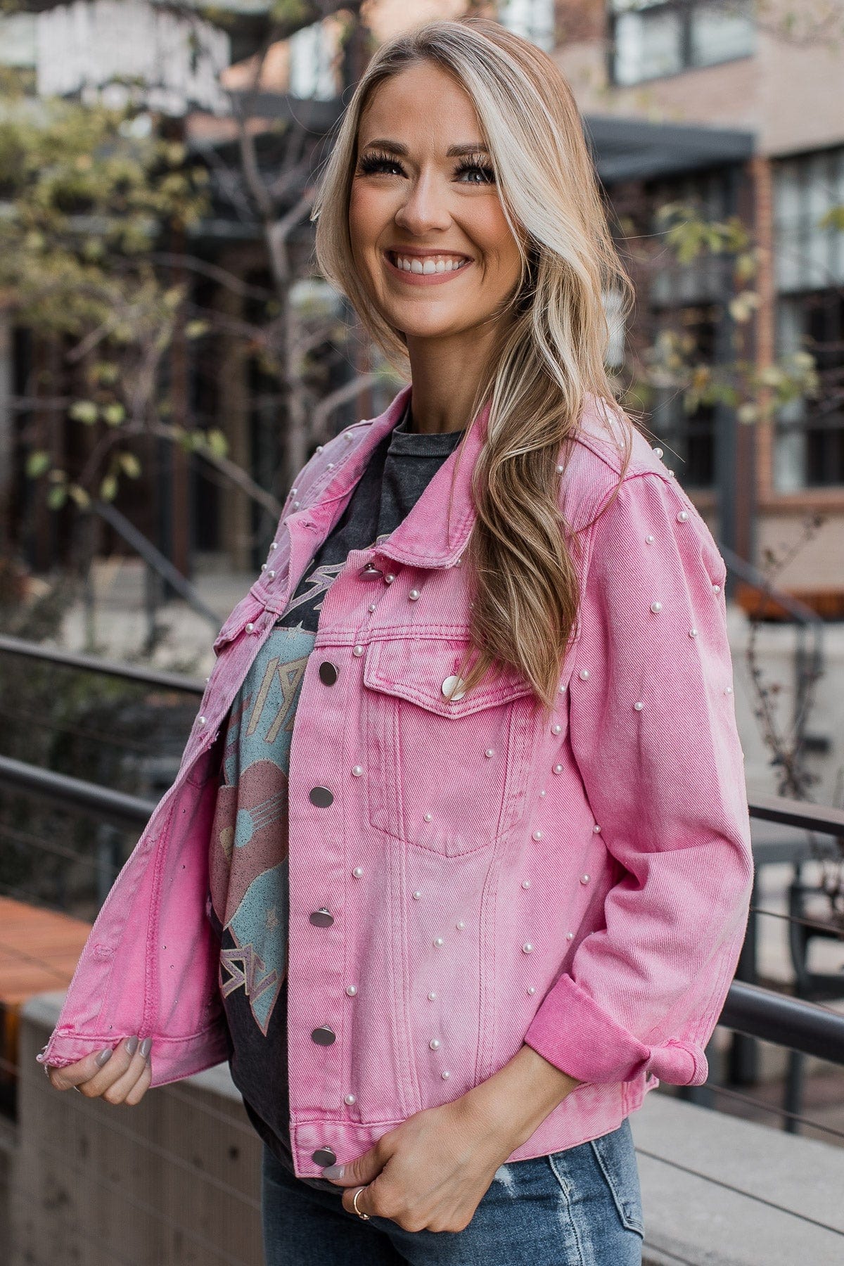 Risk Taker Embellished Jean Jacket- Pink - Image 6