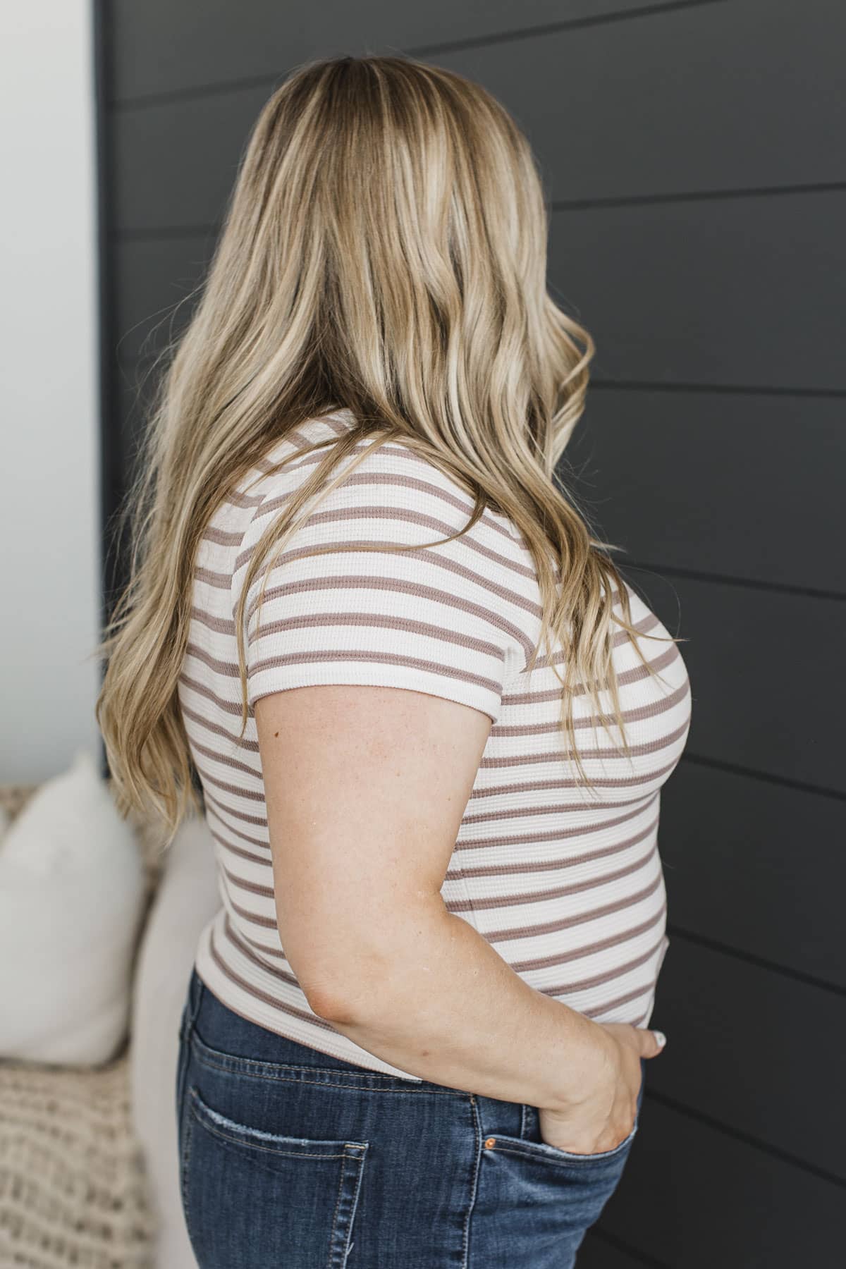 Risking Everything Striped Short Sleeve Top- Ivory & Taupe - Image 4