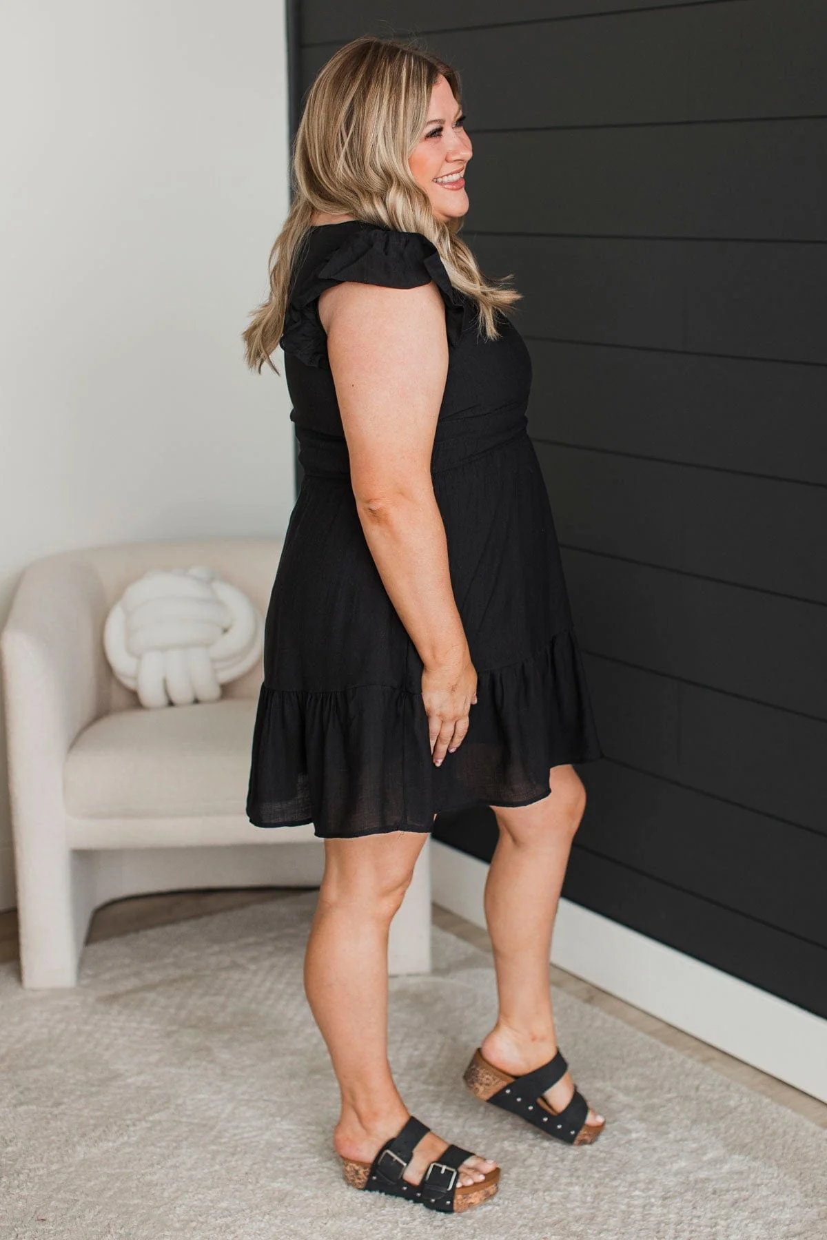 Riveting Beauty Ruffle Sleeve Mini Dress- Black - Image 6