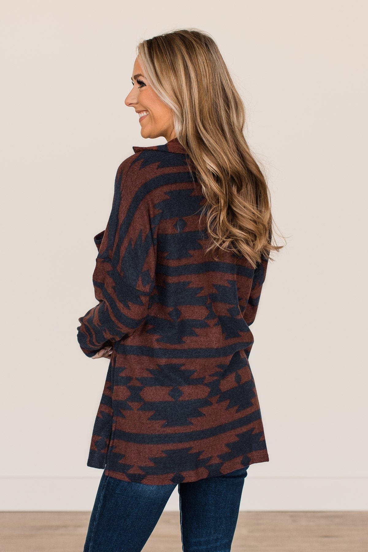 Road Less Traveled Aztec Button Top- Copper & Navy - Image 7
