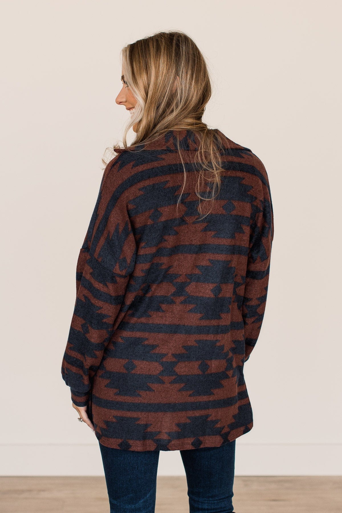 Road Less Traveled Aztec Button Top- Copper & Navy - Image 8