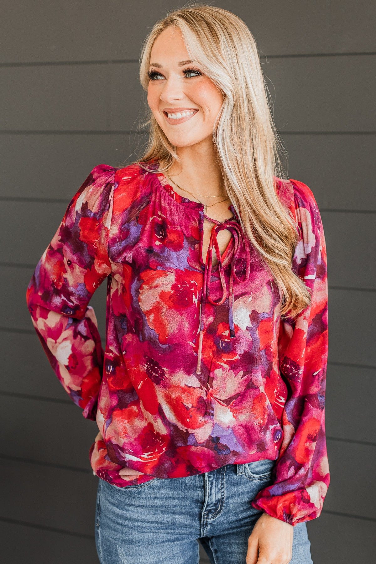 Road To Happiness Floral Blouse- Magenta - Image 2