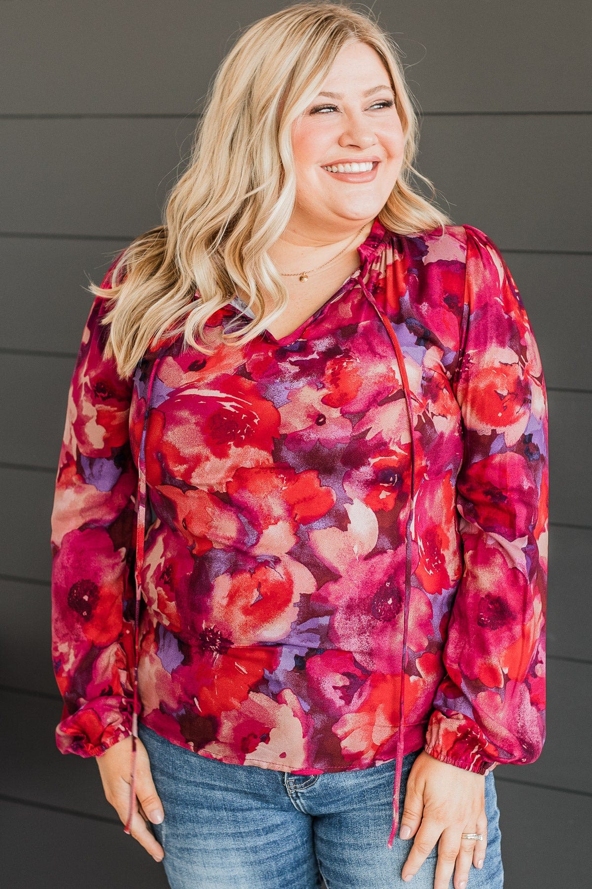 Road To Happiness Floral Blouse- Magenta - Image 3