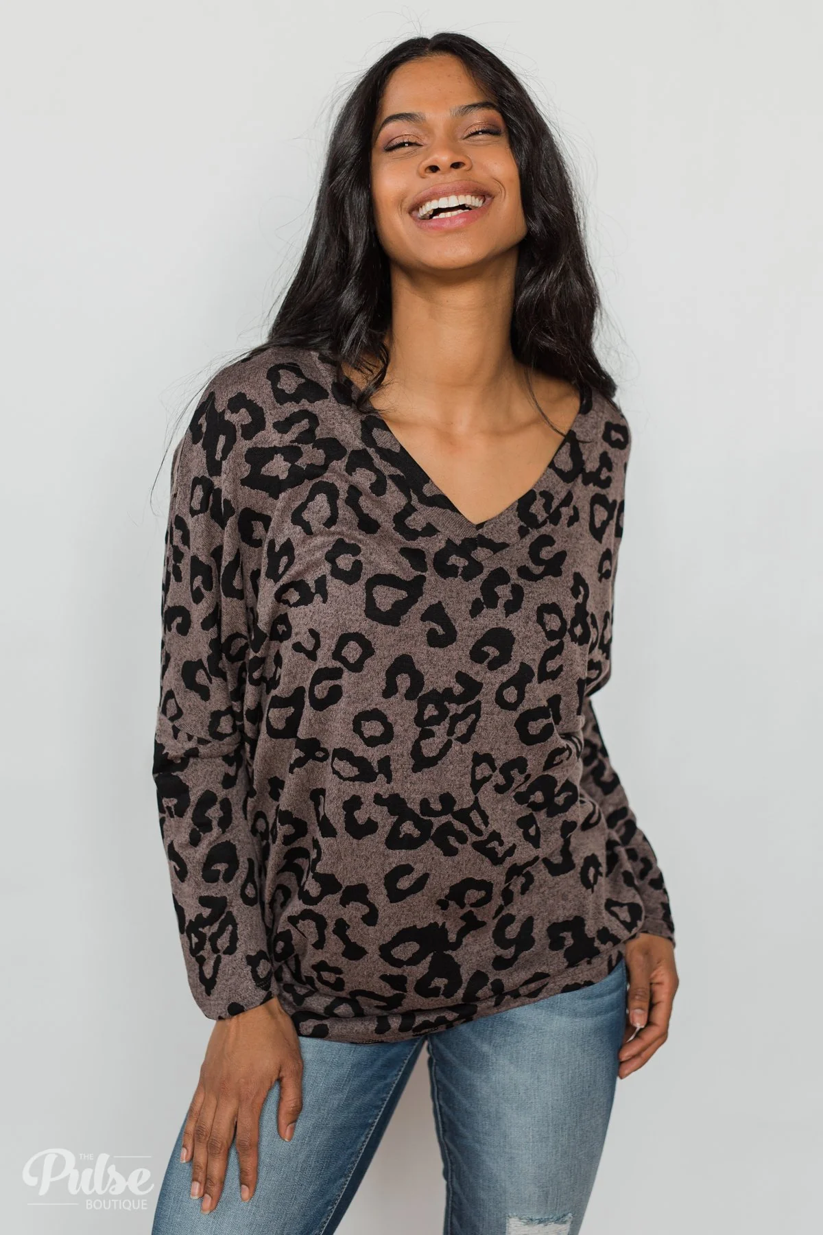 Roaring in Love V-Neck Tunic- Dark Mocha - Image 12