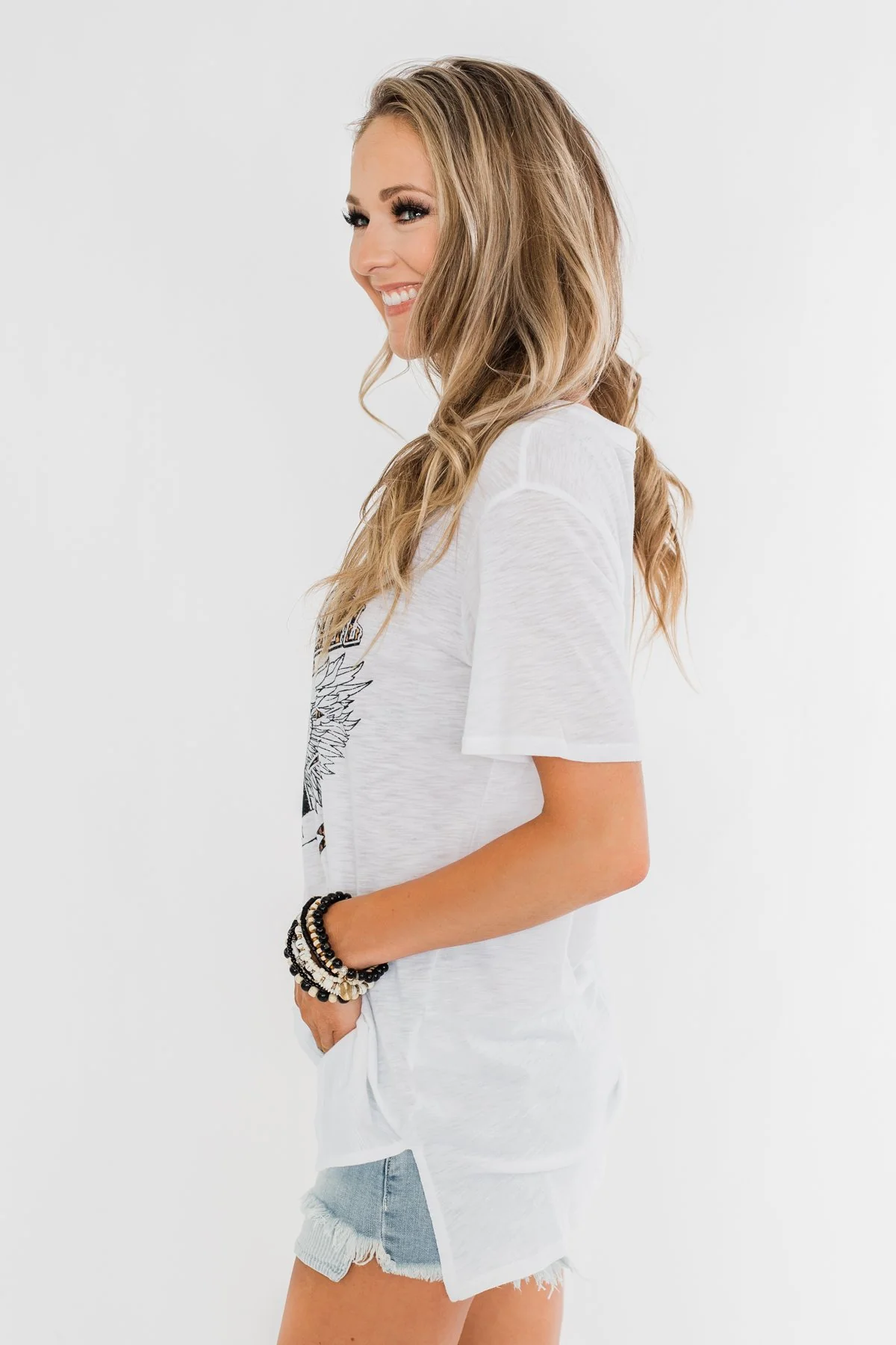 "Rock N Roll" Leopard Graphic Top- Off White - Image 8