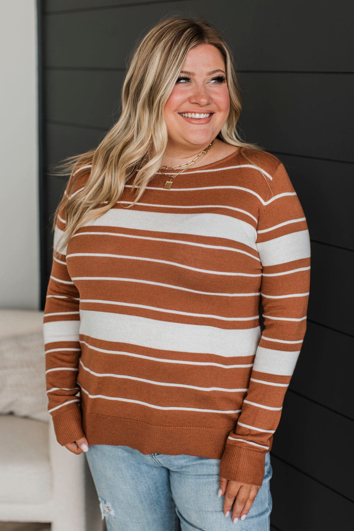 Roll With It Striped Sweater- Copper - Image 4