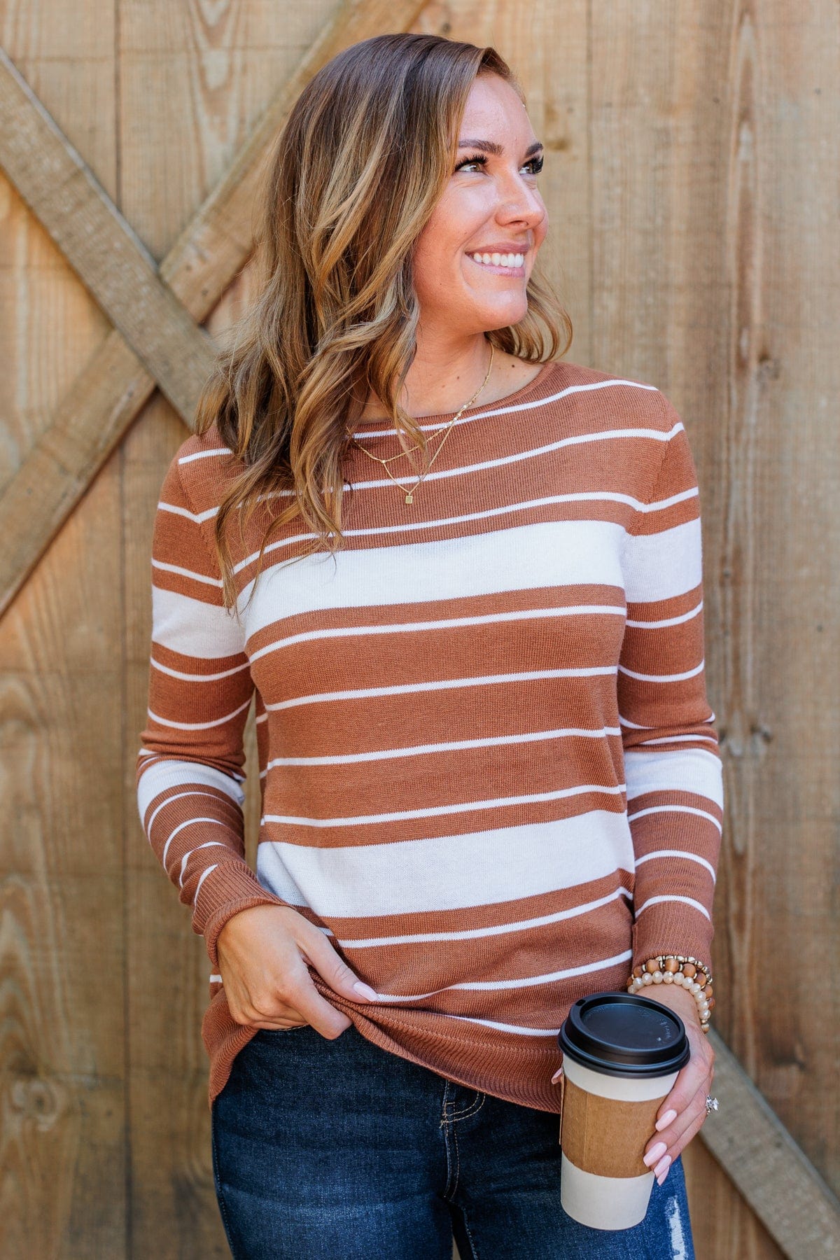 Roll With It Striped Sweater- Copper - Image 5