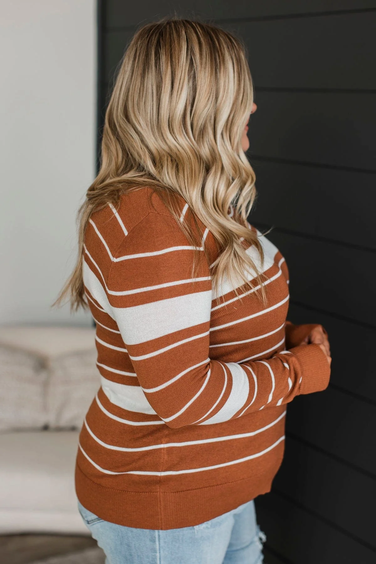Roll With It Striped Sweater- Copper - Image 6