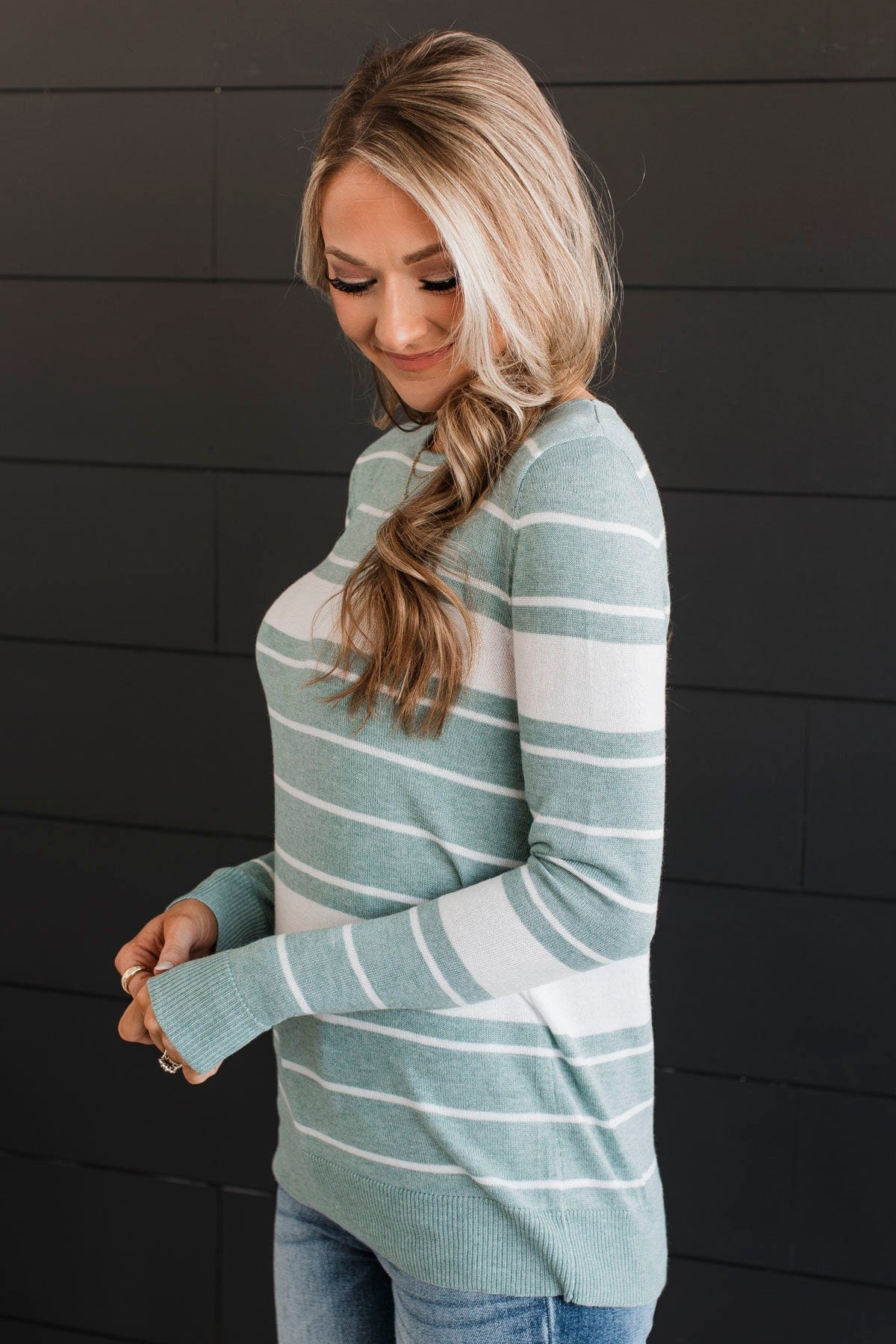 Roll With It Striped Sweater- Dusty Teal - Image 7