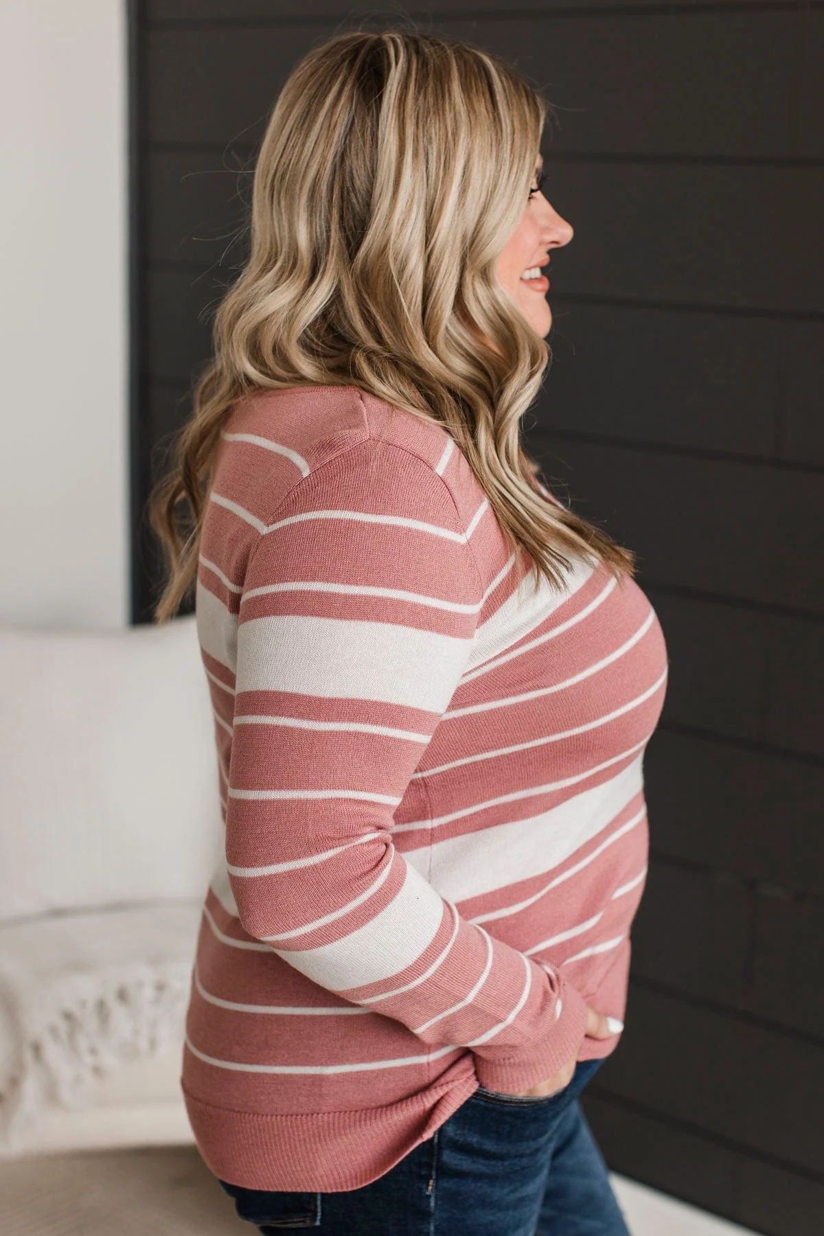 Roll With It Striped Sweater- Rose Pink - Image 7