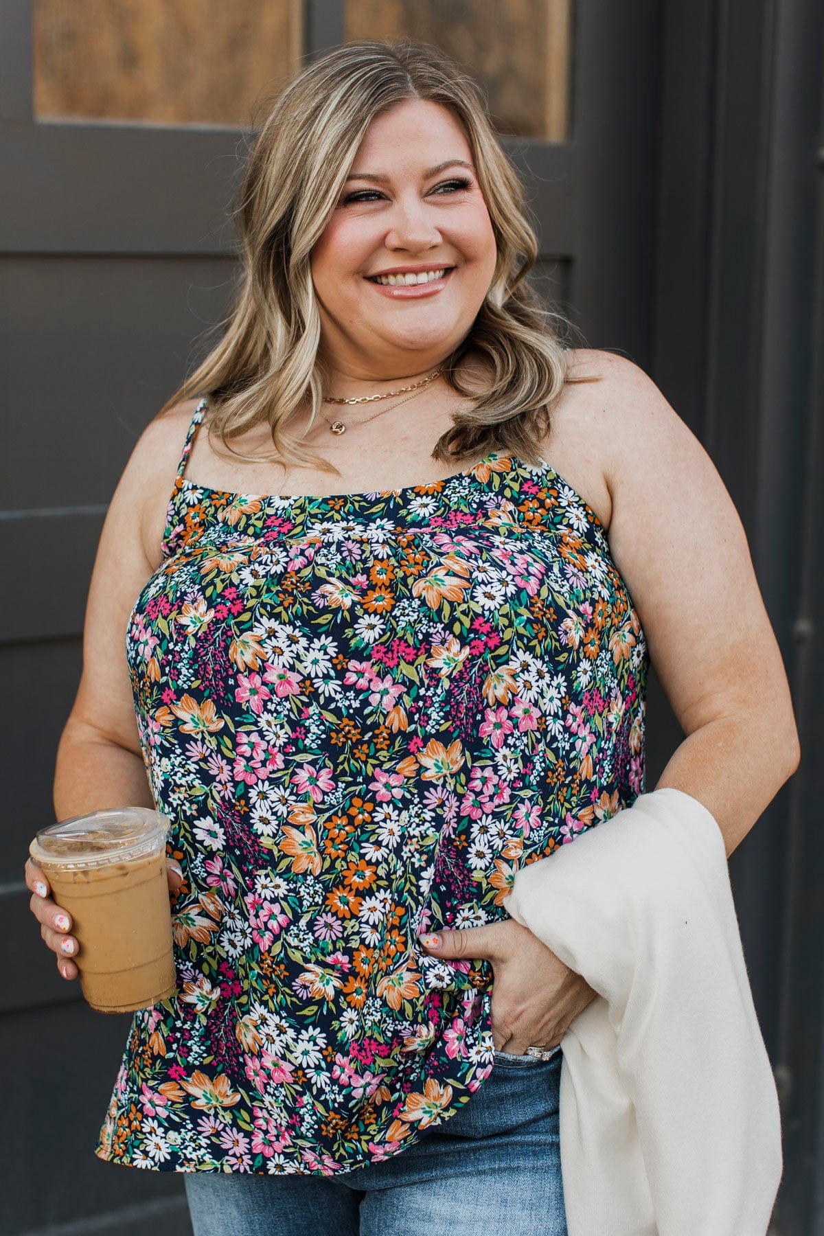 Romance In Bloom Floral Tank Top- Navy