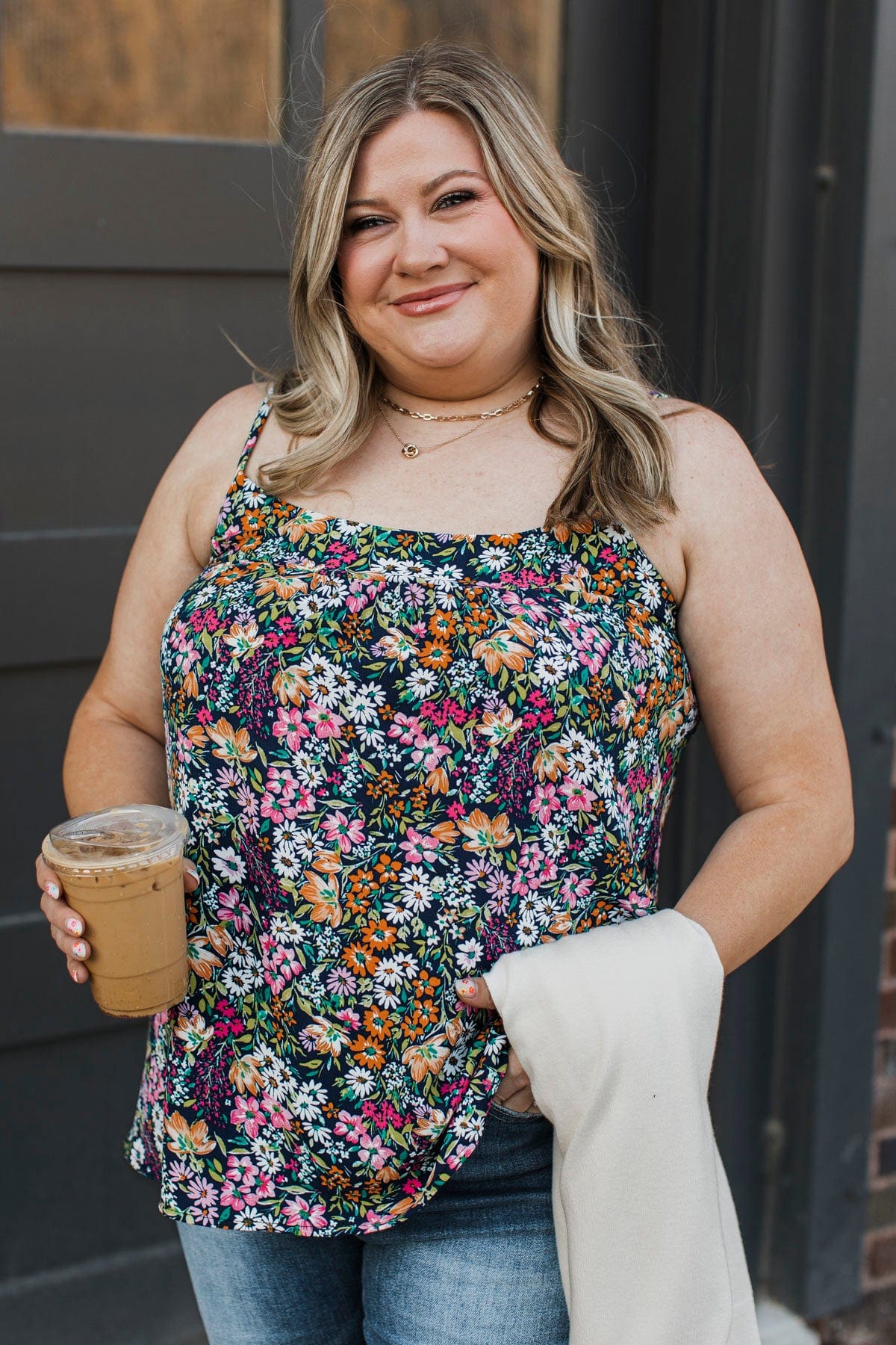 Romance In Bloom Floral Tank Top- Navy - Image 3