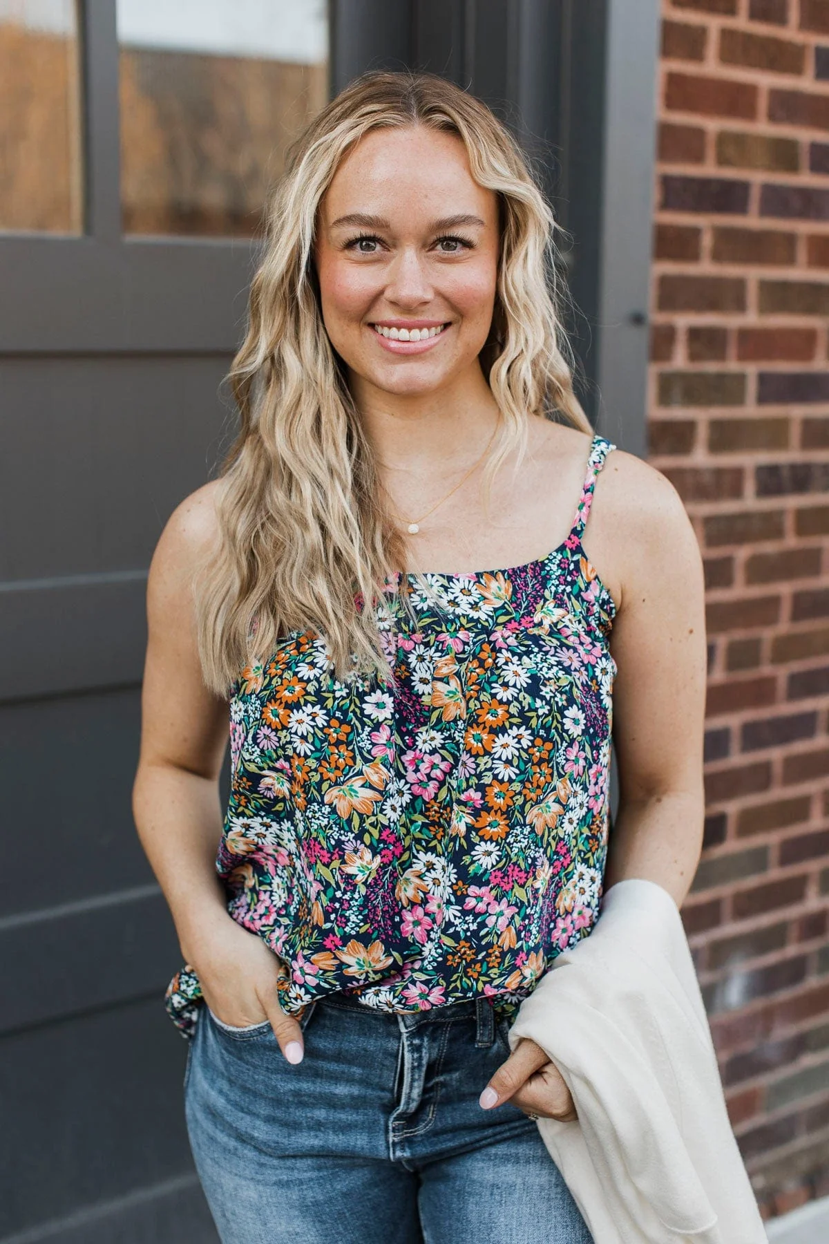 Romance In Bloom Floral Tank Top- Navy - Image 4