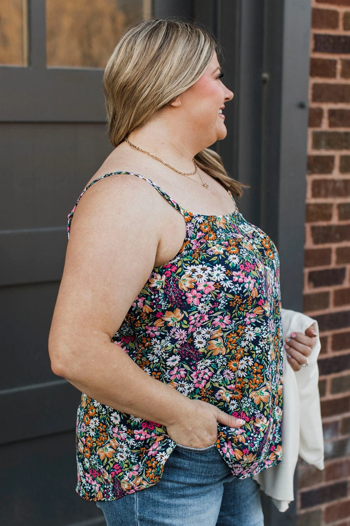 Romance In Bloom Floral Tank Top- Navy - Image 5