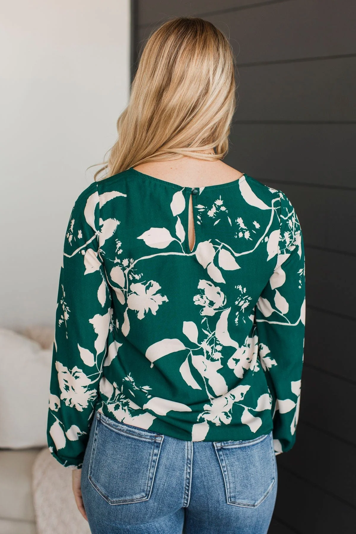 Romantic Feelings Floral Blouse- Forest Green & Ivory - Image 4