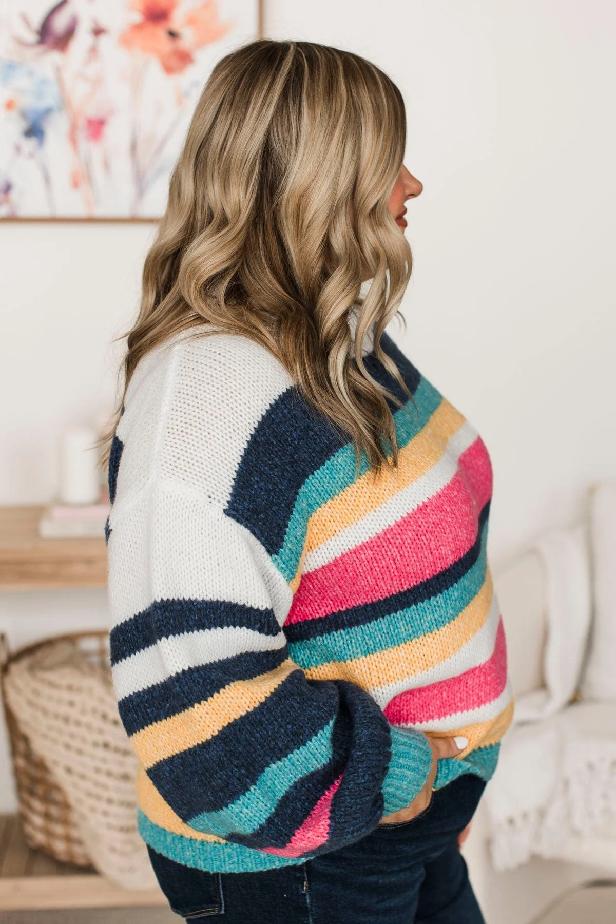 Romantic Heart Striped Sweater- Navy, Pink, & Ivory - Image 5