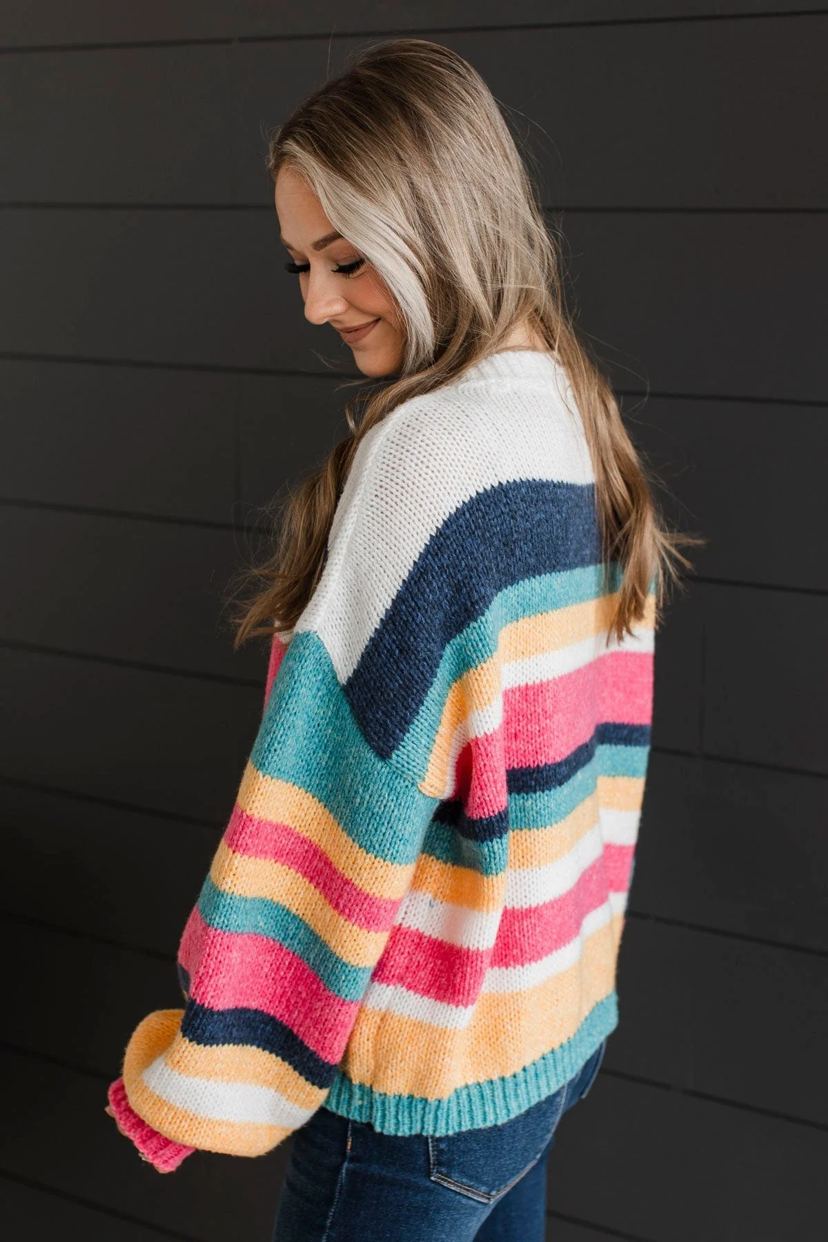 Romantic Heart Striped Sweater- Navy, Pink, & Ivory - Image 6