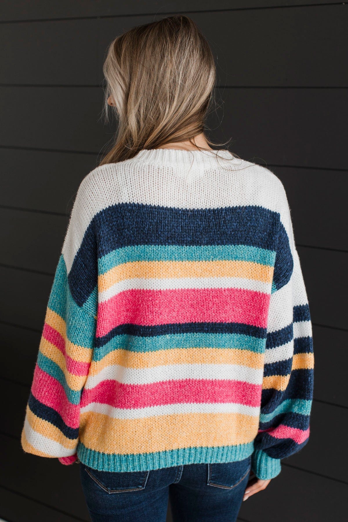 Romantic Heart Striped Sweater- Navy, Pink, & Ivory - Image 8
