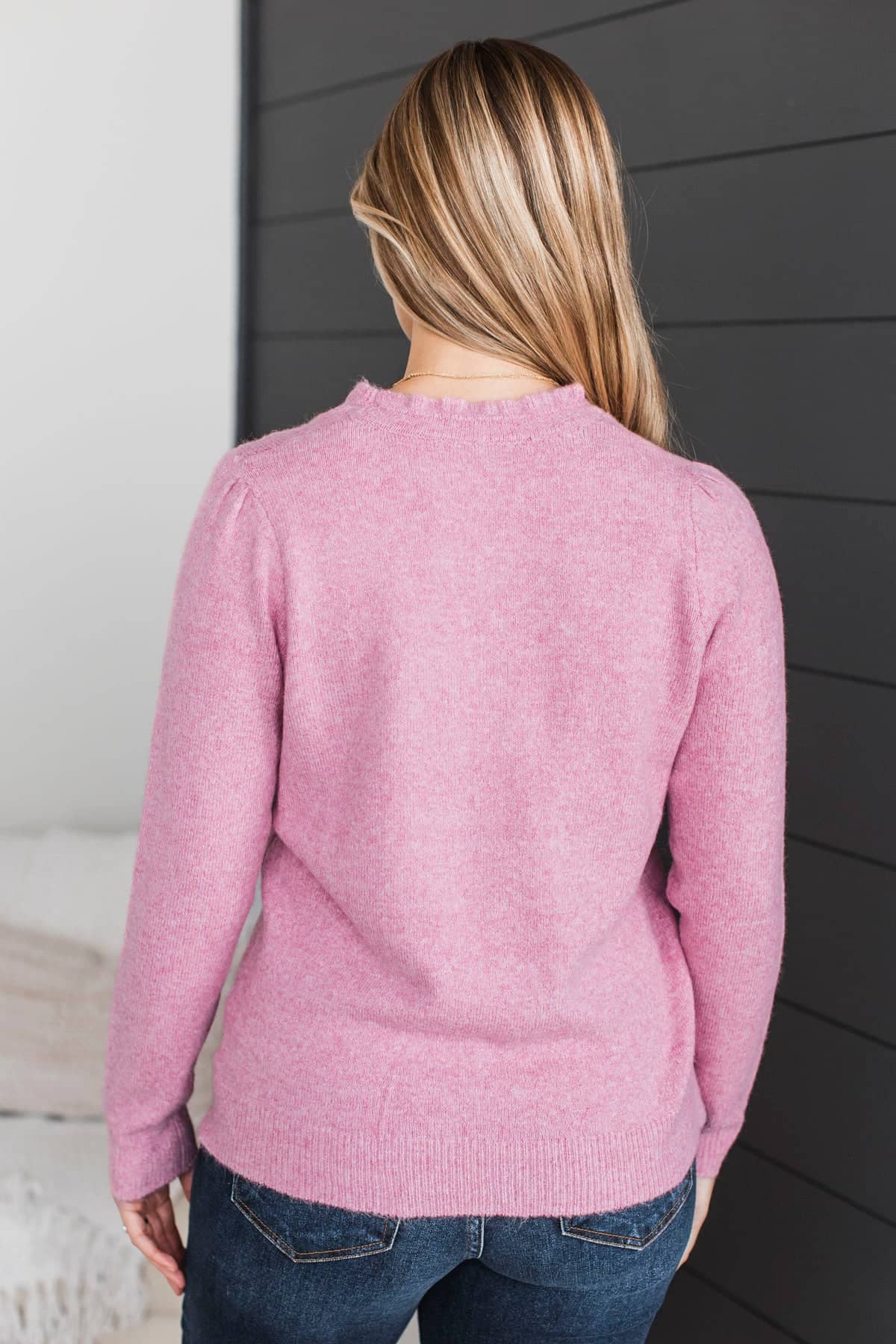 Romantic Love Ruffle V-Neck Sweater- Pink - Image 7