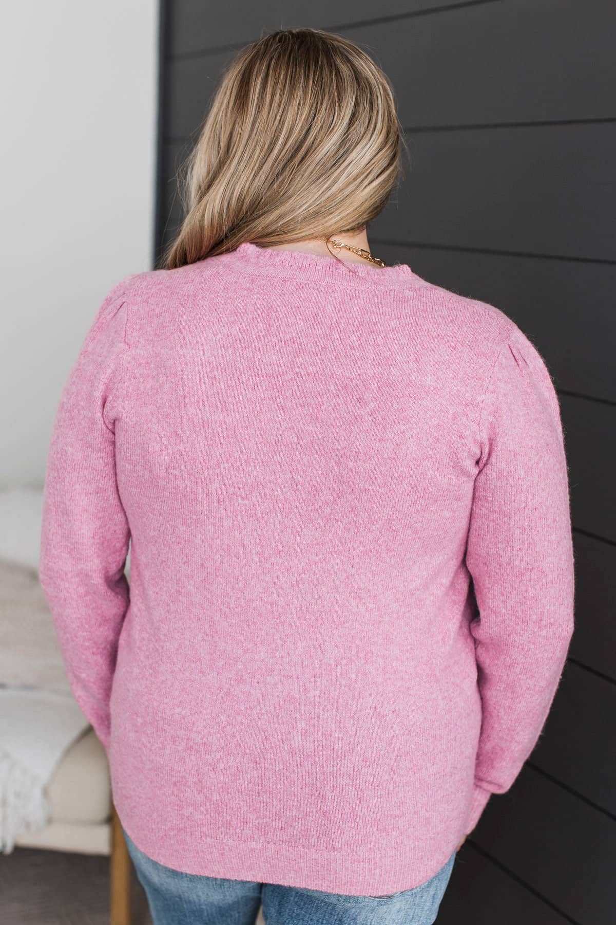 Romantic Love Ruffle V-Neck Sweater- Pink - Image 8