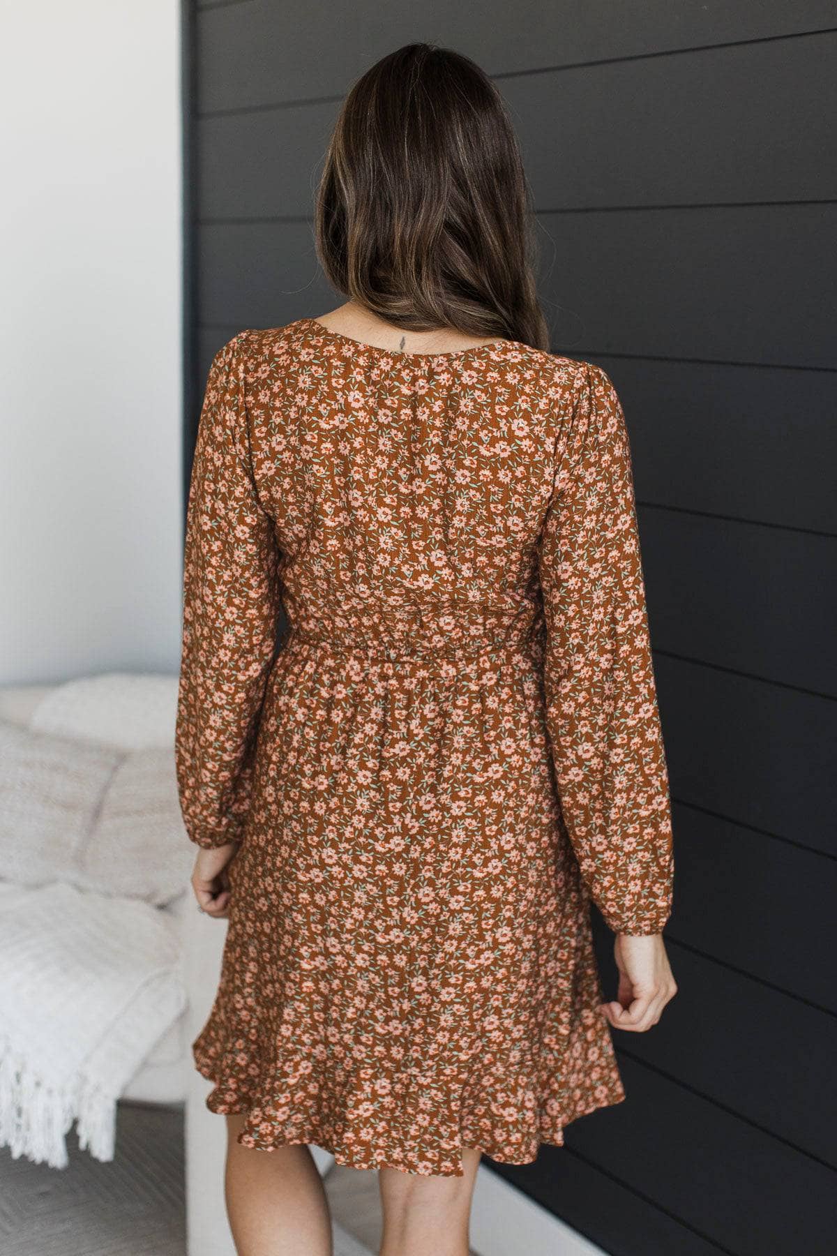 Romantic Nights Floral Dress- Rust Brown - Image 6