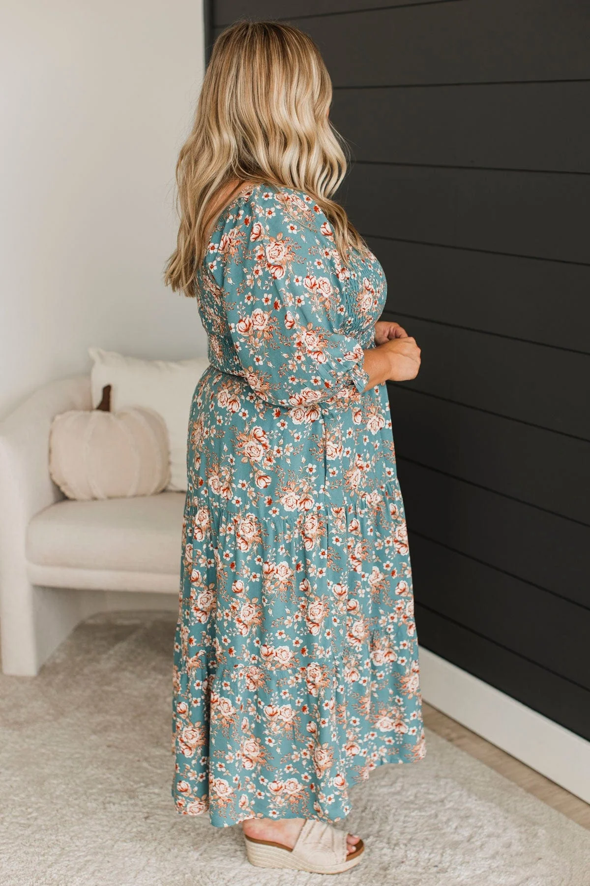 Romantic Spark Floral Midi Dress- Teal - Image 5
