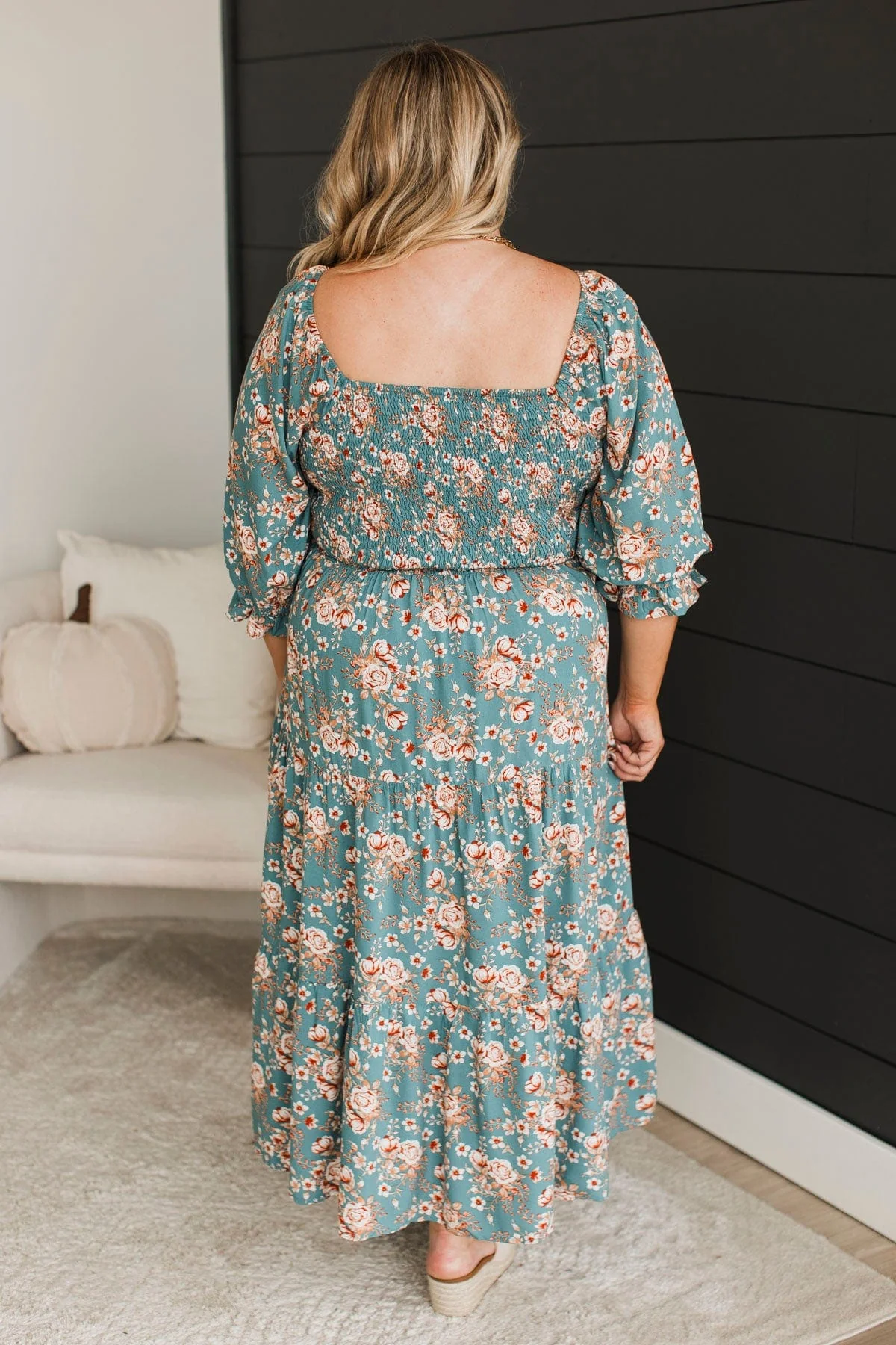 Romantic Spark Floral Midi Dress- Teal - Image 7