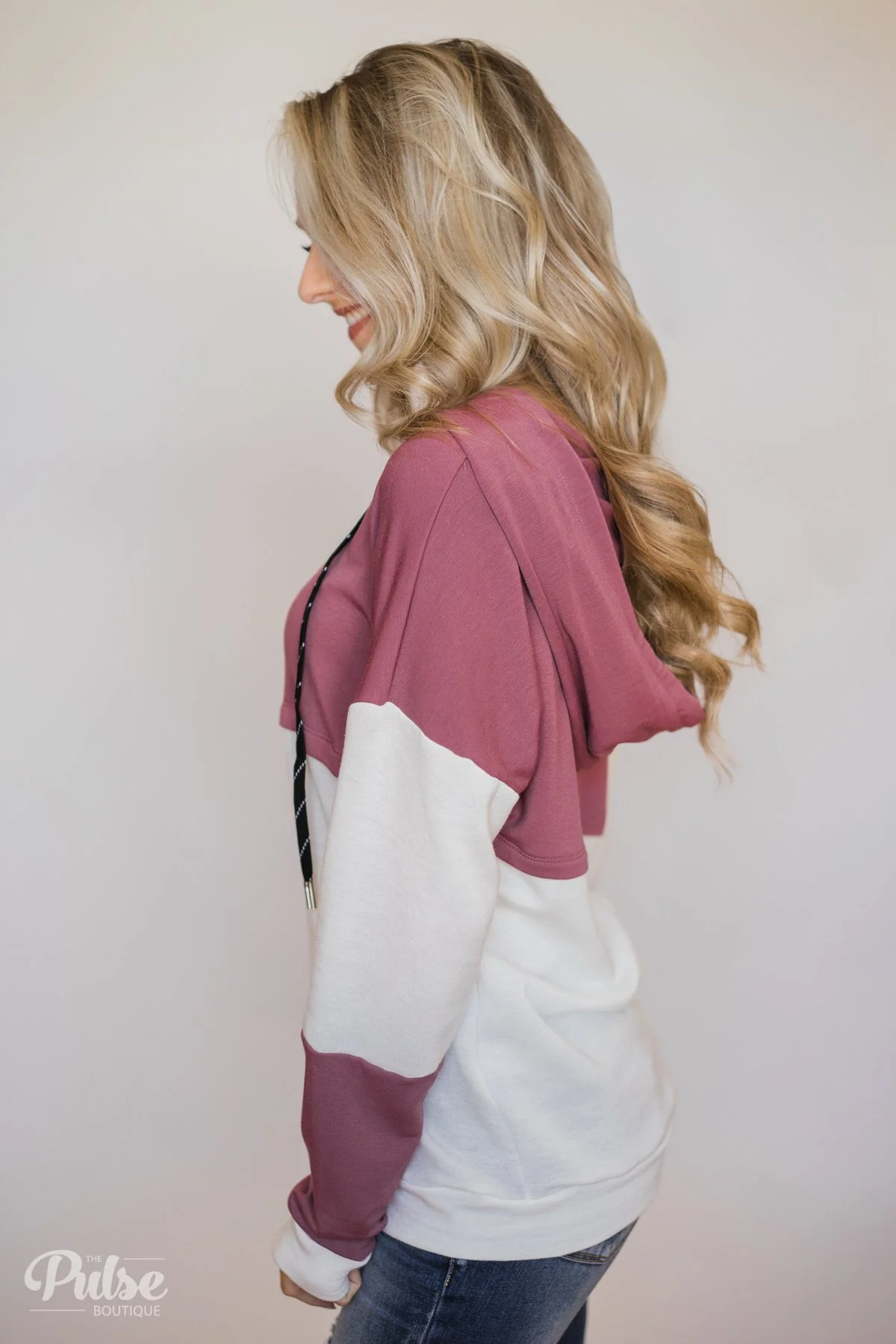 Room For More Color Block Hoodie- Mulberry & Ivory - Image 6