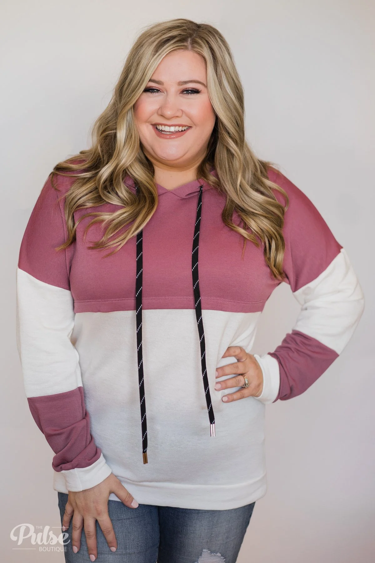 Room For More Color Block Hoodie- Mulberry & Ivory - Image 8