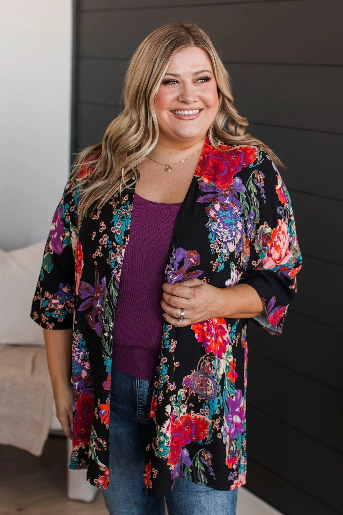 Room To Bloom Floral Kimono- Black - Image 2