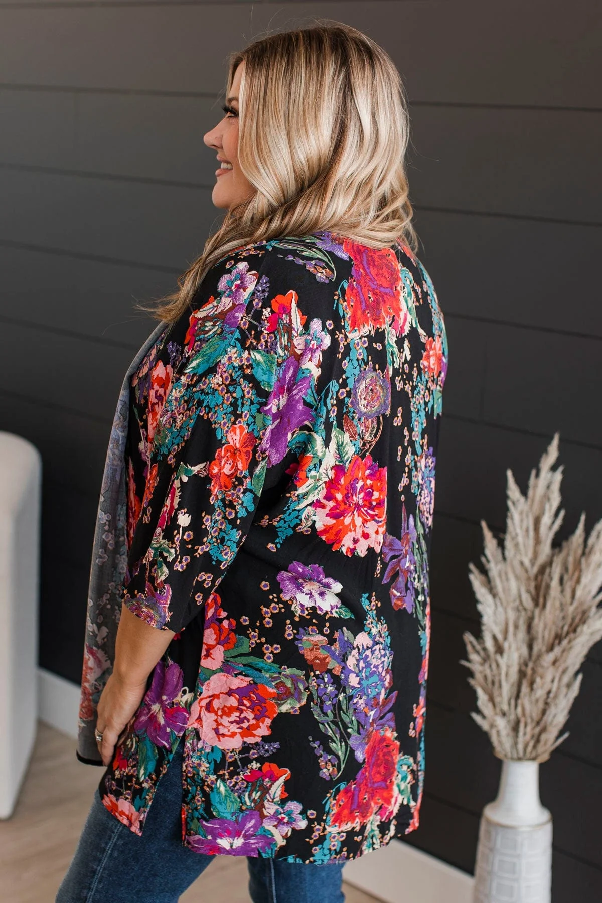 Room To Bloom Floral Kimono- Black - Image 6