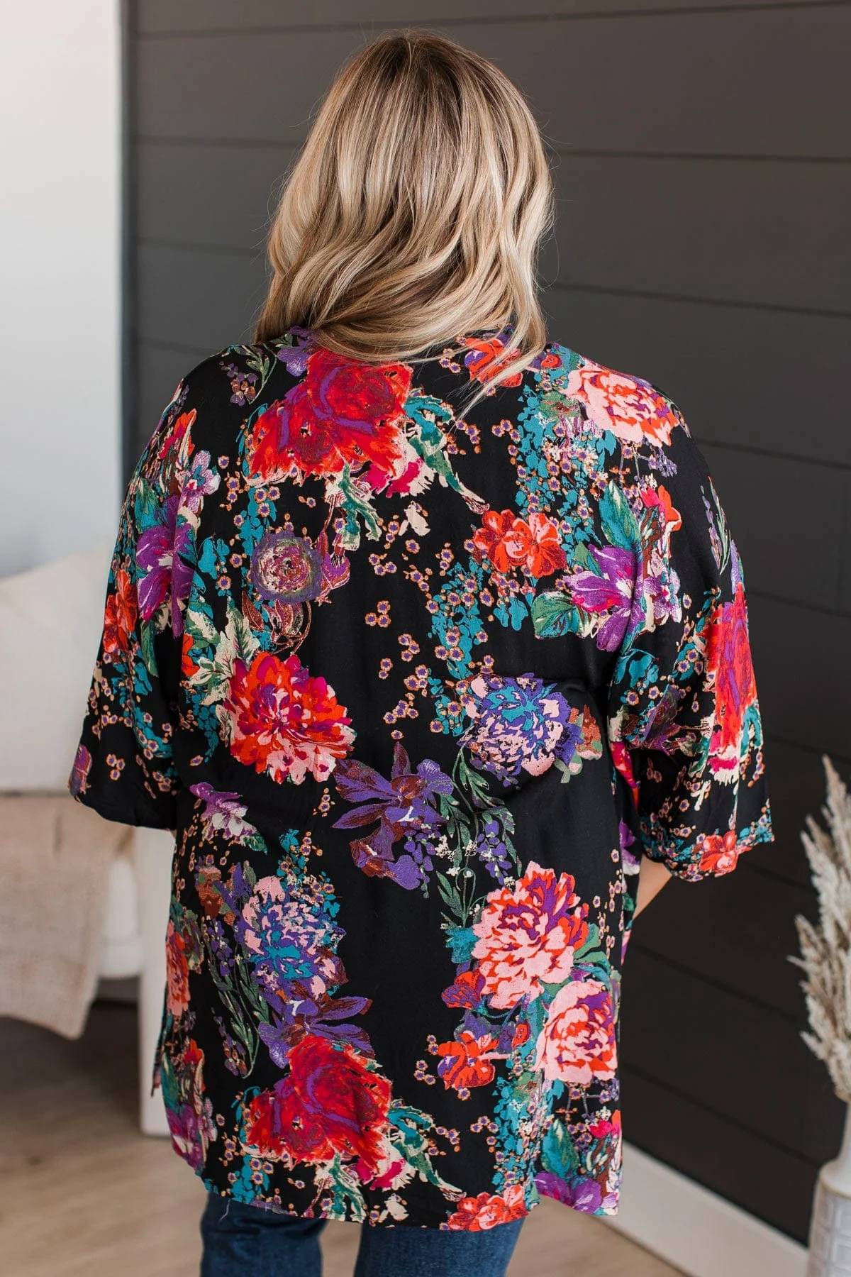 Room To Bloom Floral Kimono- Black - Image 7