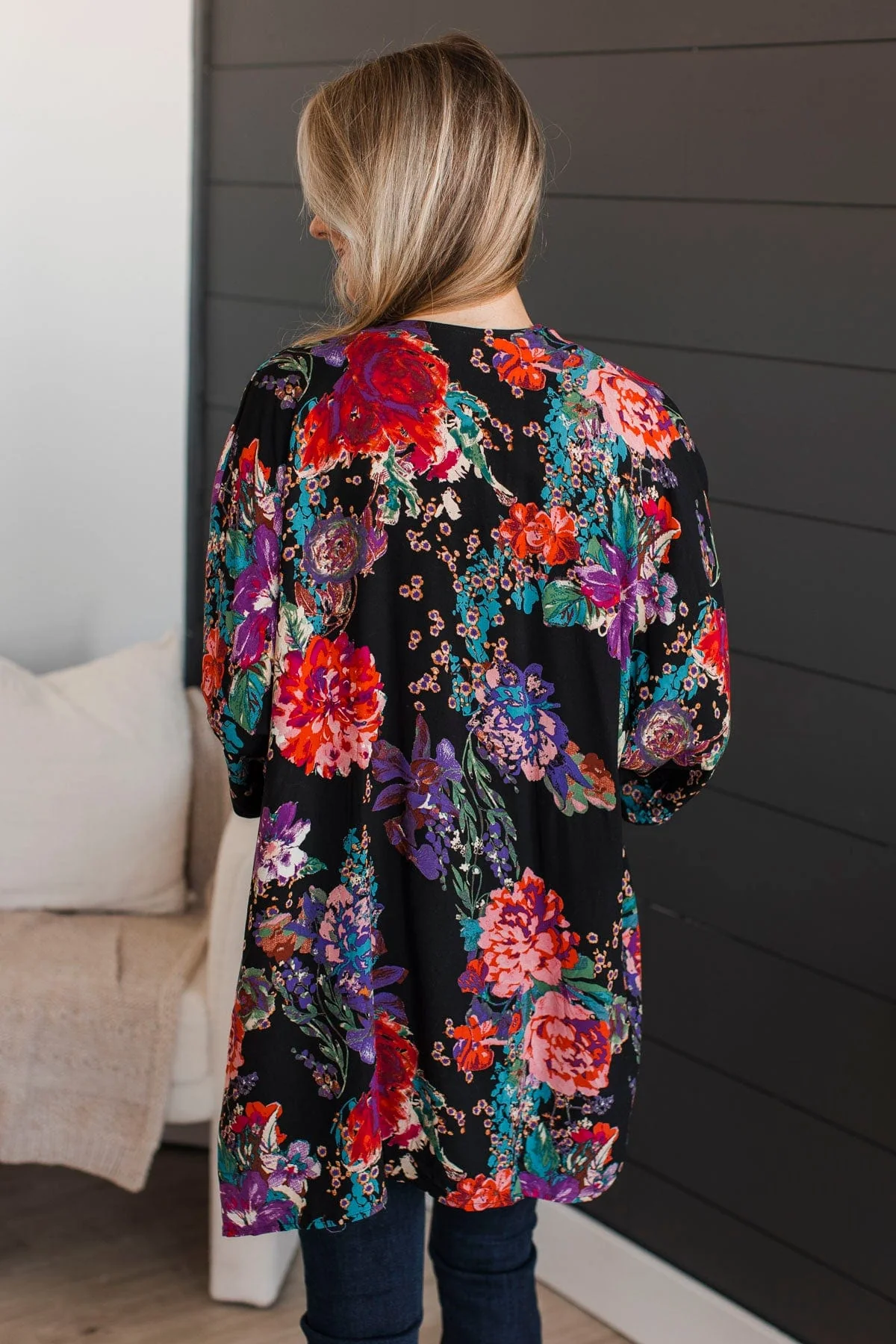 Room To Bloom Floral Kimono- Black - Image 8