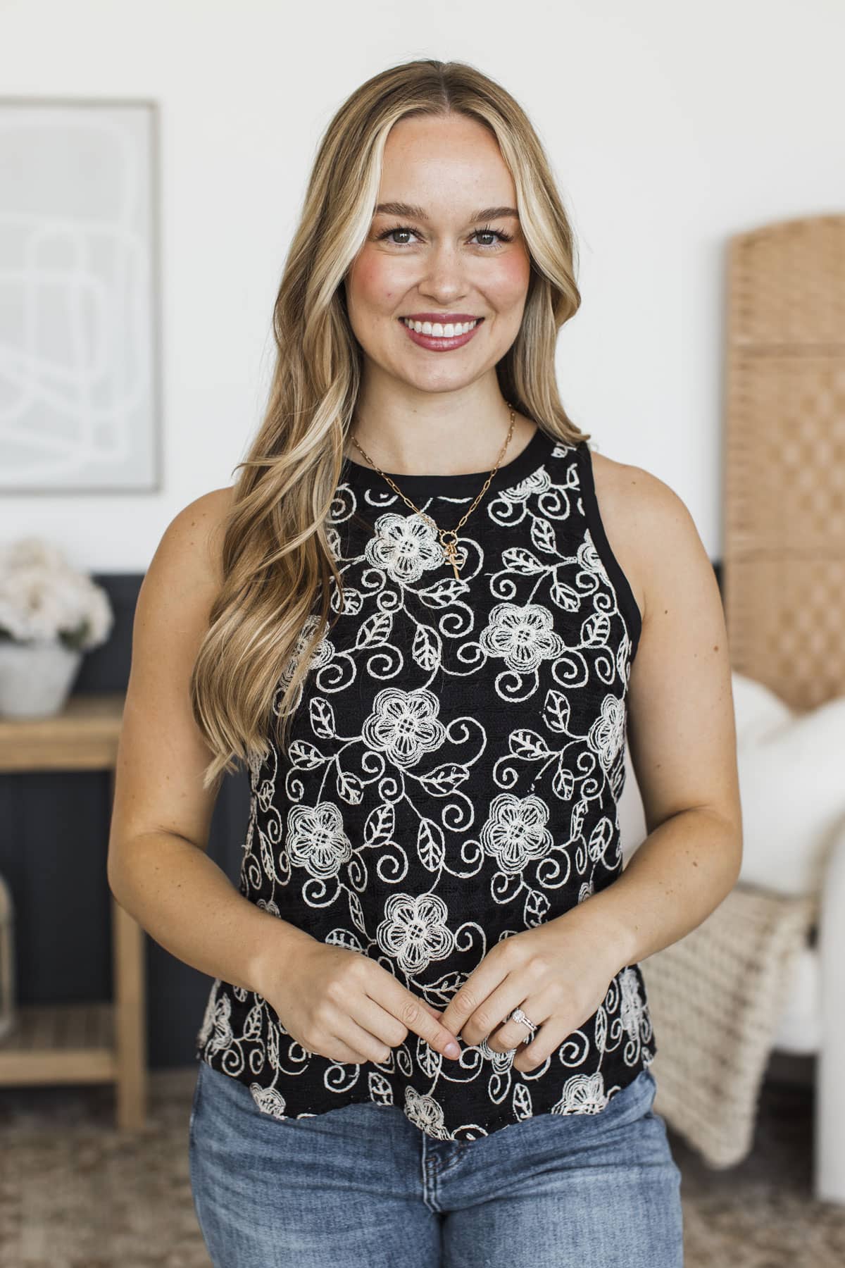 Rooted In Confidence Crochet Knit Tank Top- Black - Image 3