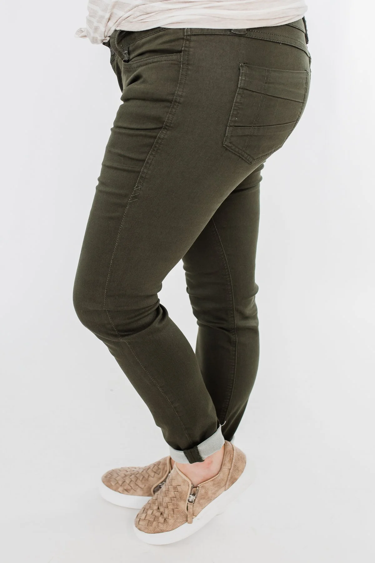 Rubberband Colored Skinny Jeans- Olive - Image 6