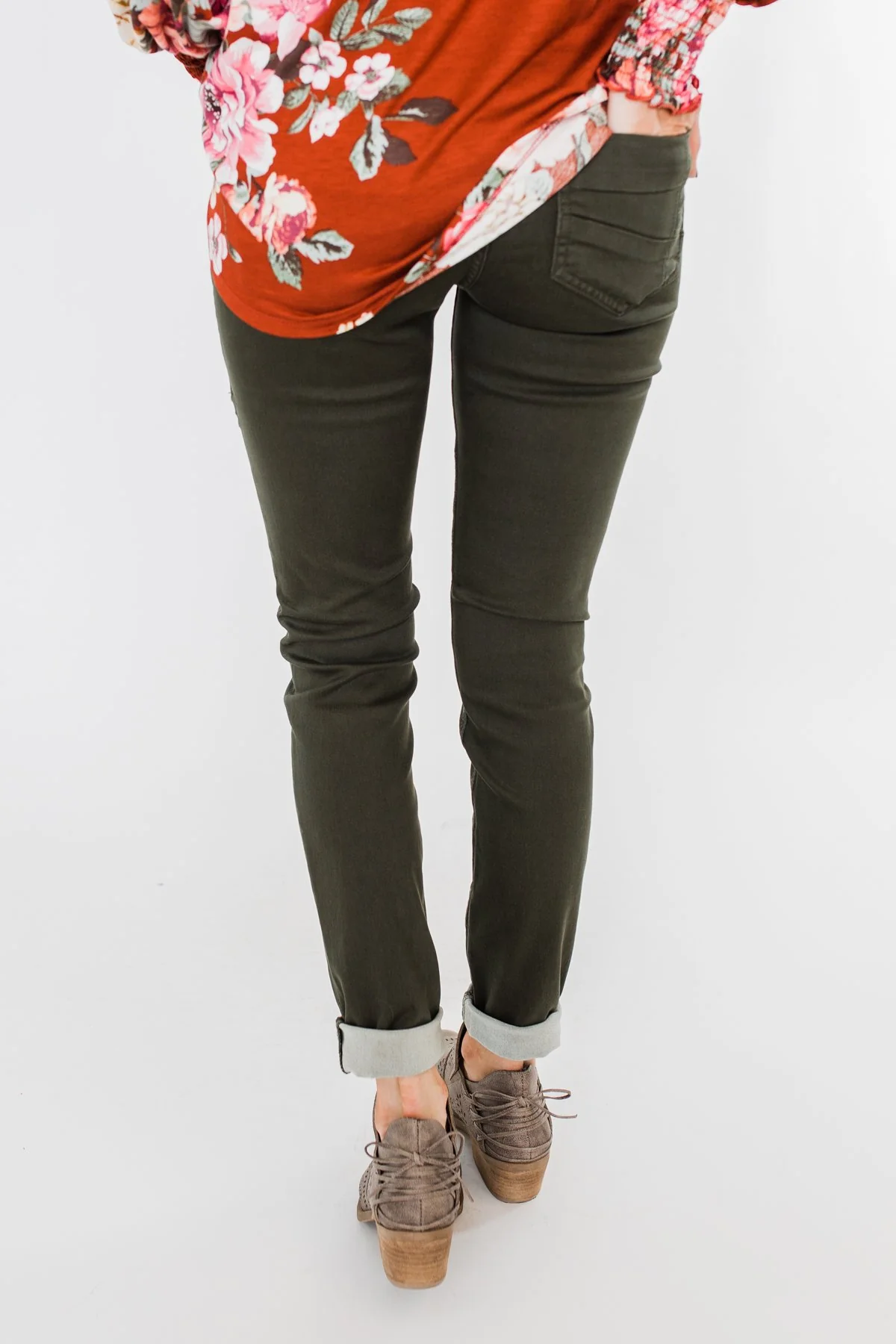 Rubberband Colored Skinny Jeans- Olive - Image 7