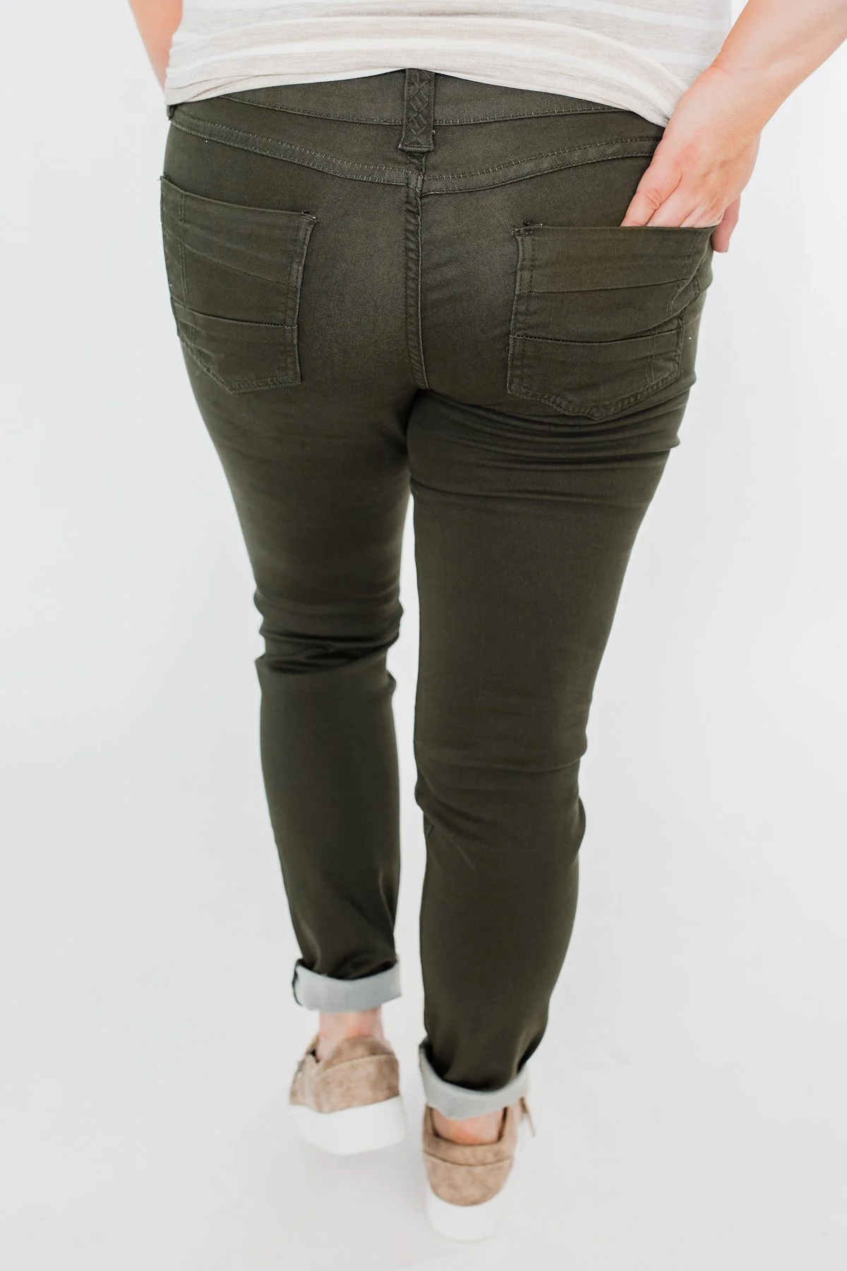 Rubberband Colored Skinny Jeans- Olive - Image 8