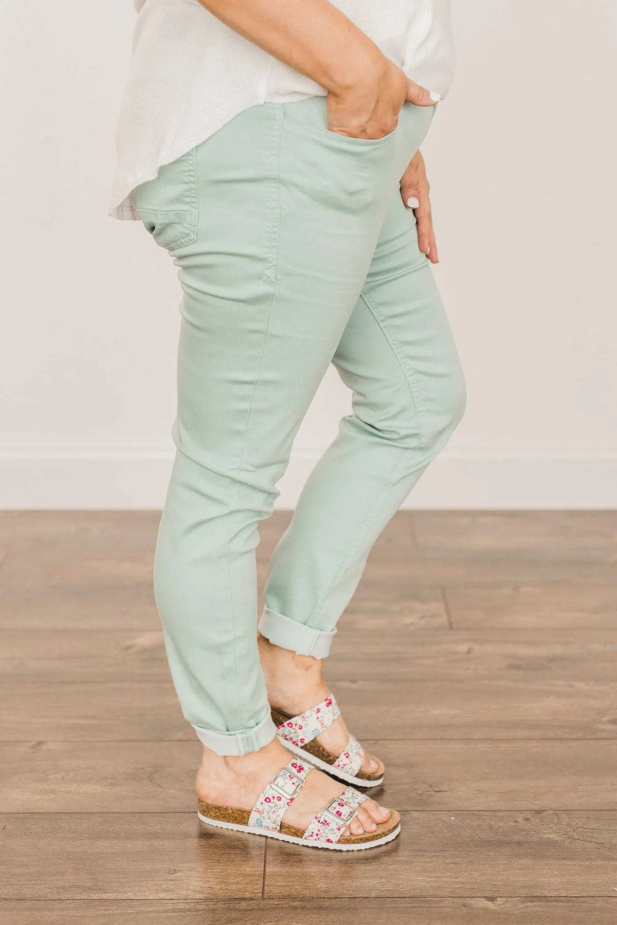 Rubberband Stretch Colored Skinny Jeans- Dusty Teal - Image 8