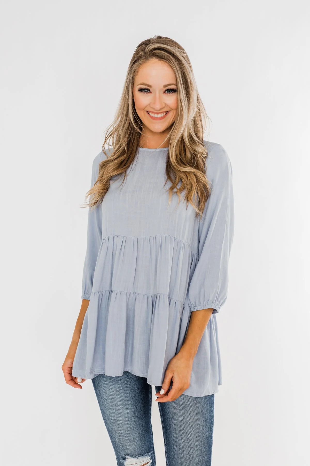 Ruffle Babydoll Chambray Top - Image 2