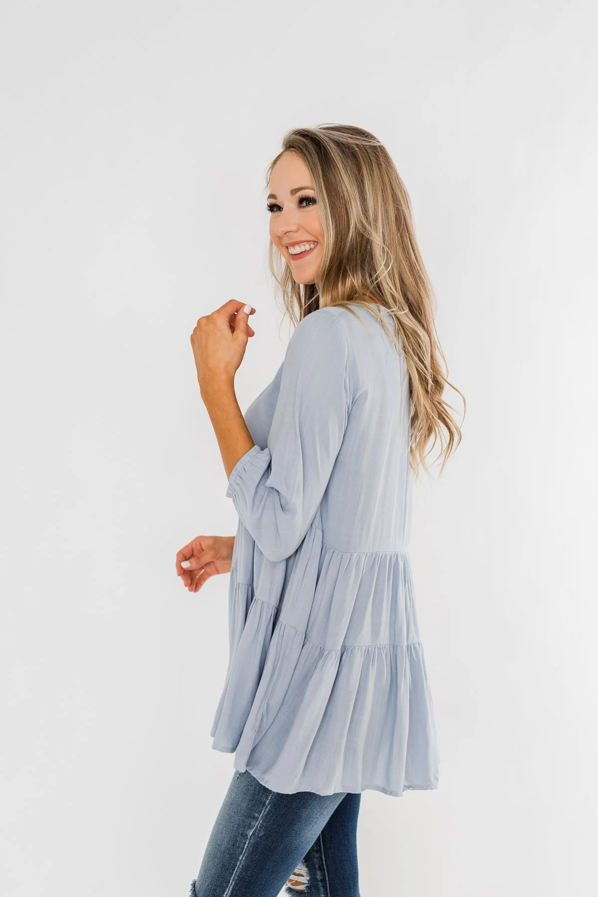 Ruffle Babydoll Chambray Top - Image 9