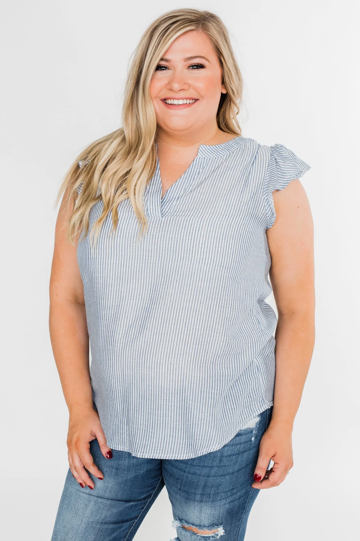 Ruffled Over You Striped Tank Top- Light Blue & Ivory - Image 13
