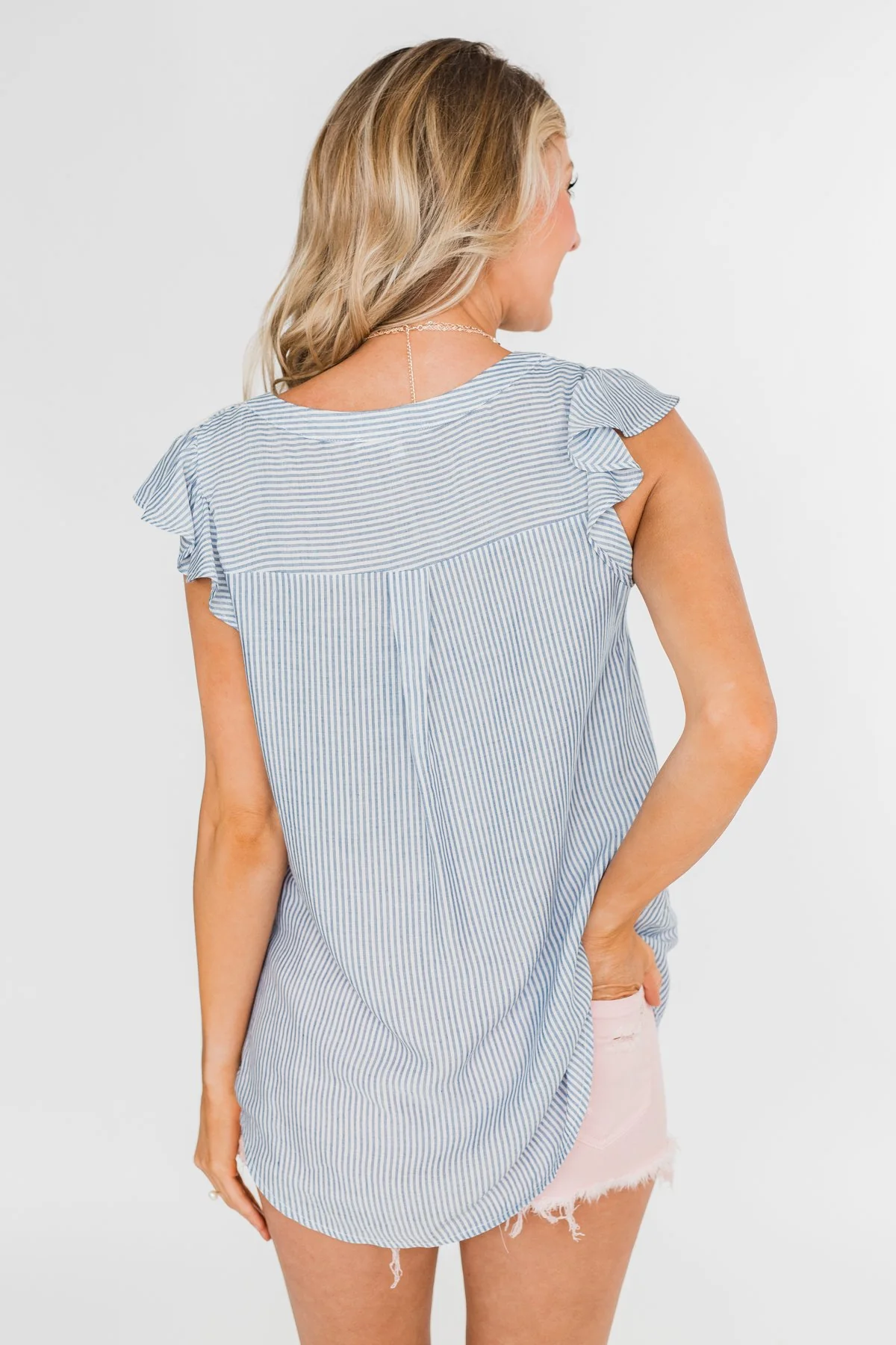 Ruffled Over You Striped Tank Top- Light Blue & Ivory - Image 16