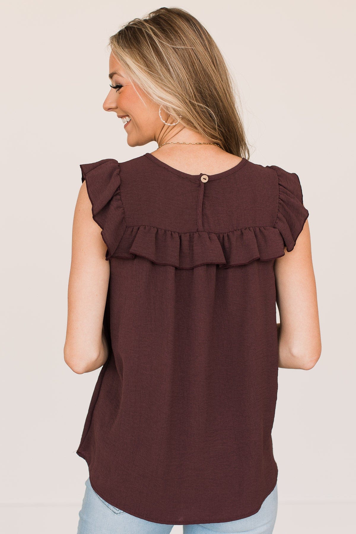Rule The Day Ruffle Blouse- Plum - Image 7