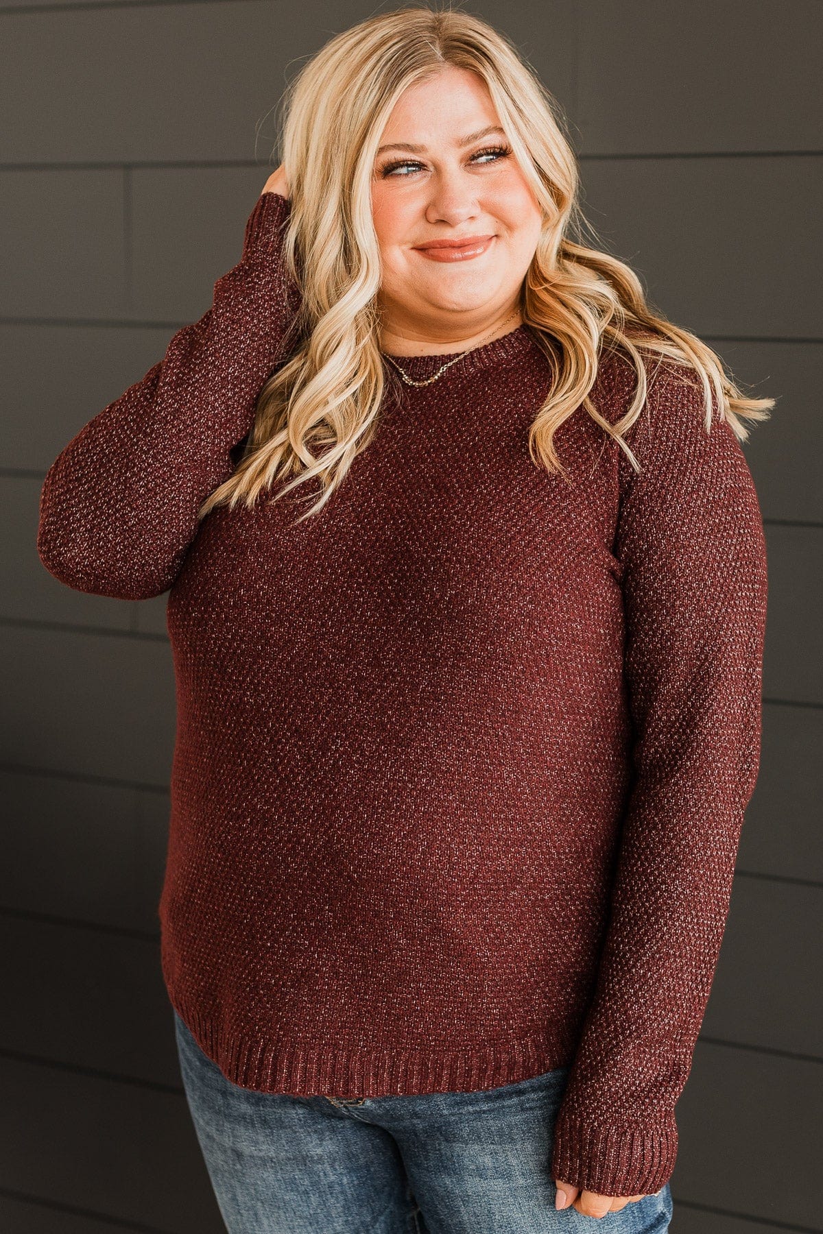 Runway Beauty Knit Sweater- Burgundy - Image 3