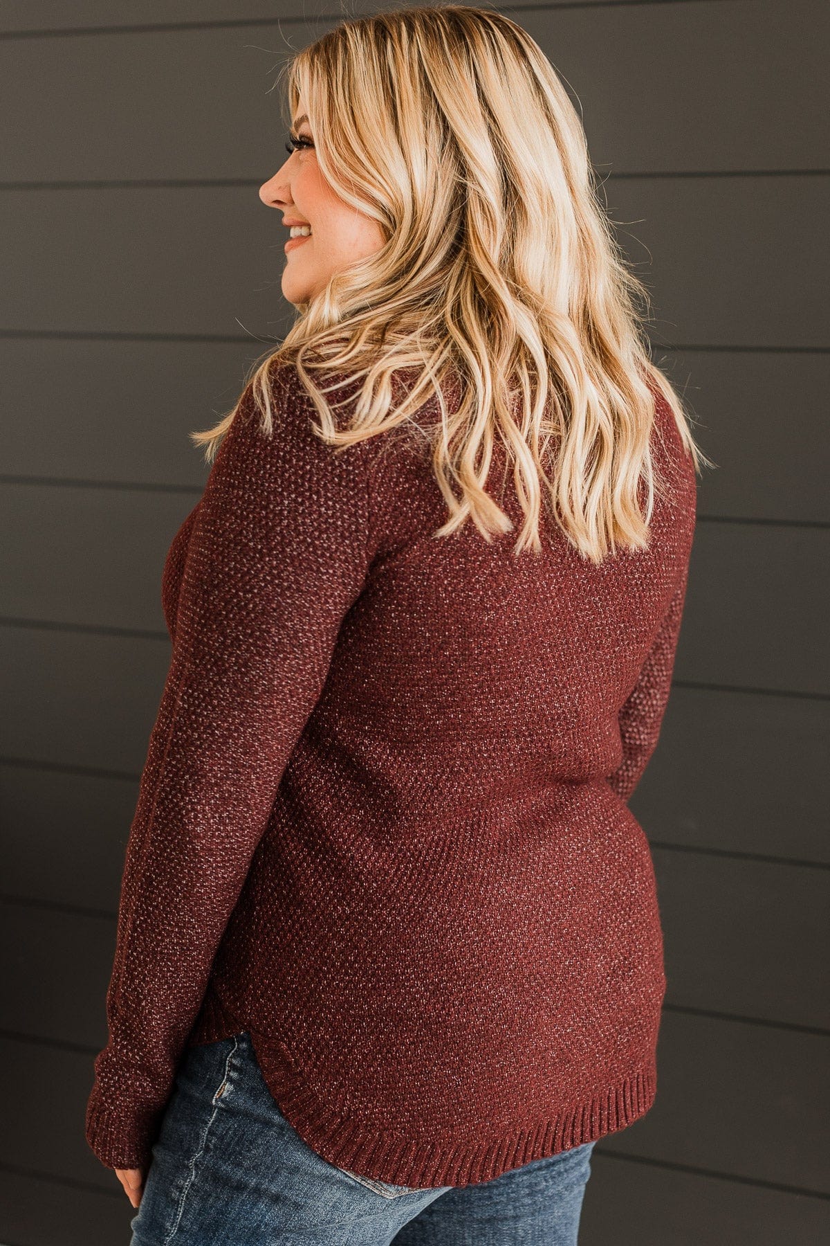 Runway Beauty Knit Sweater- Burgundy - Image 5