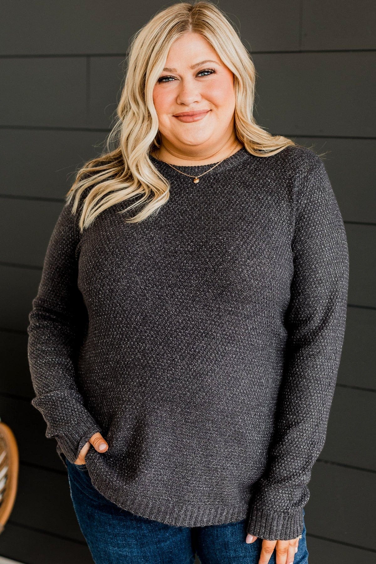 Runway Beauty Knit Sweater- Charcoal - Image 2