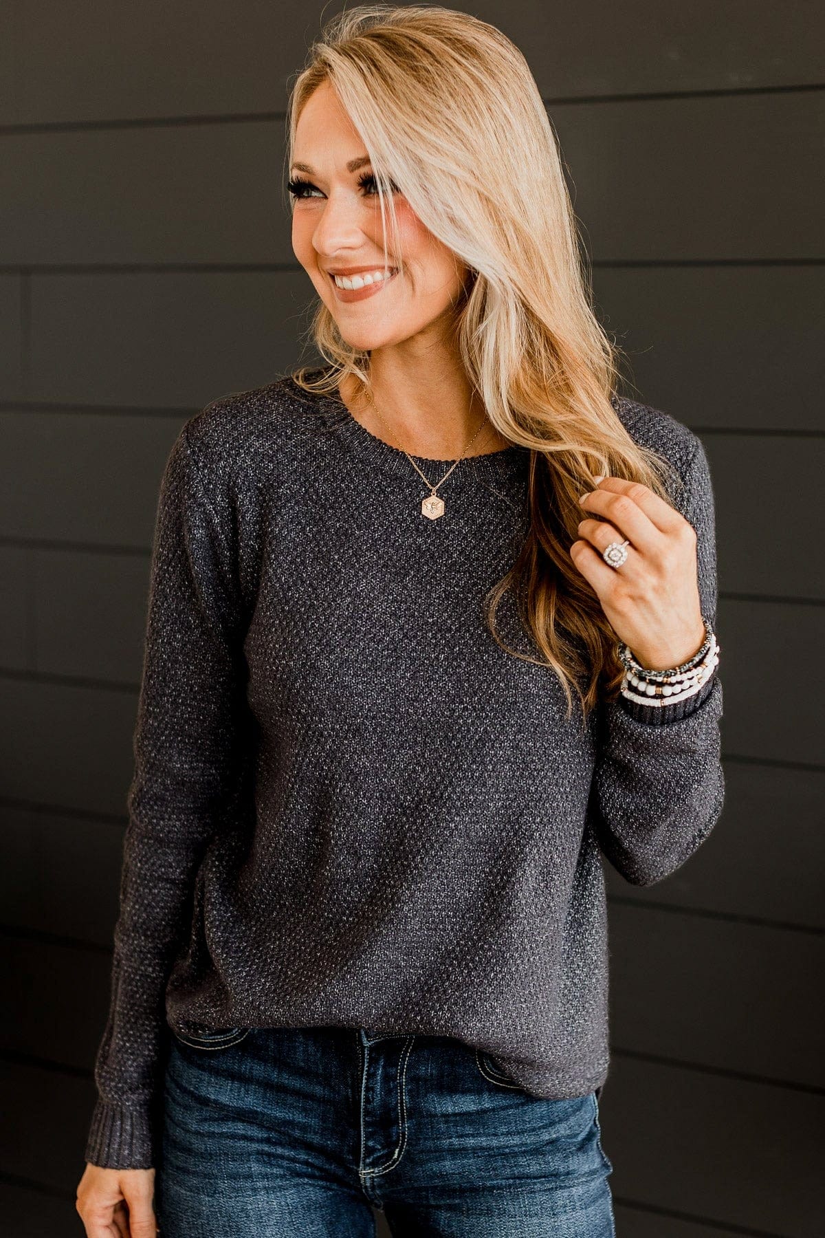 Runway Beauty Knit Sweater- Charcoal - Image 4